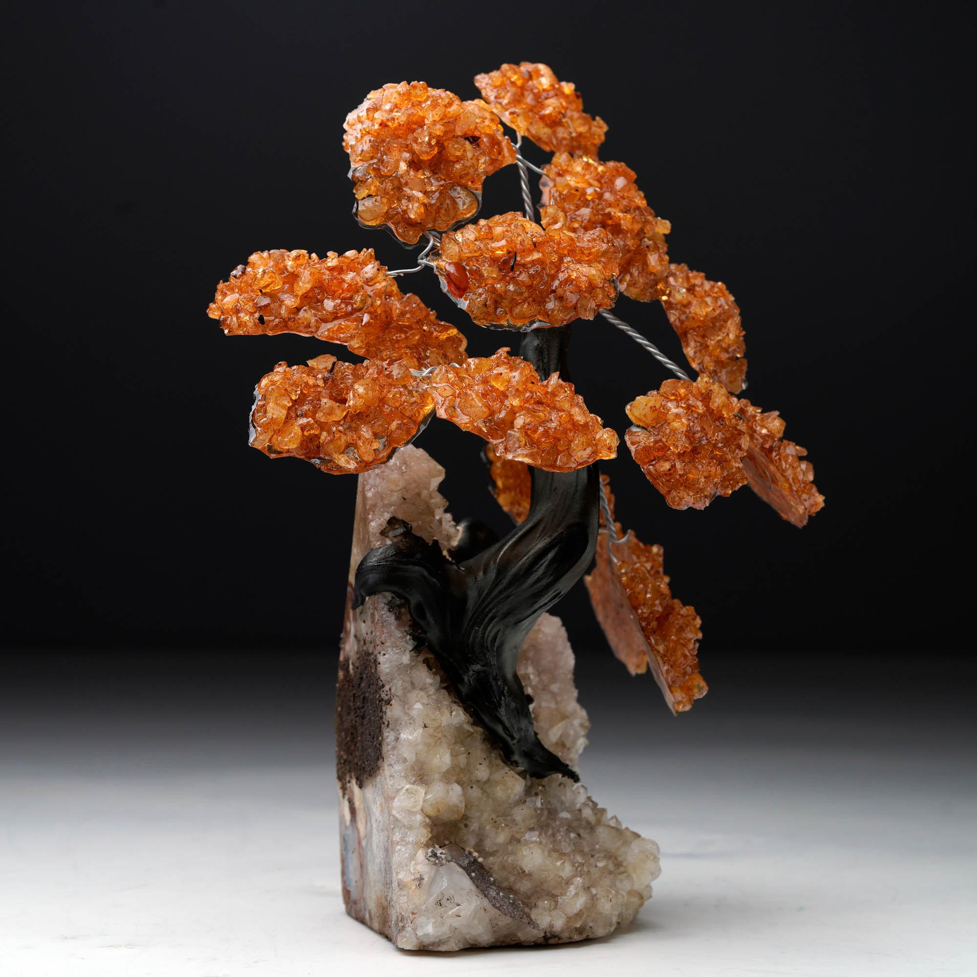 Contemporary Citrine Gemstone Tree on Quartz Cluster Base For Sale