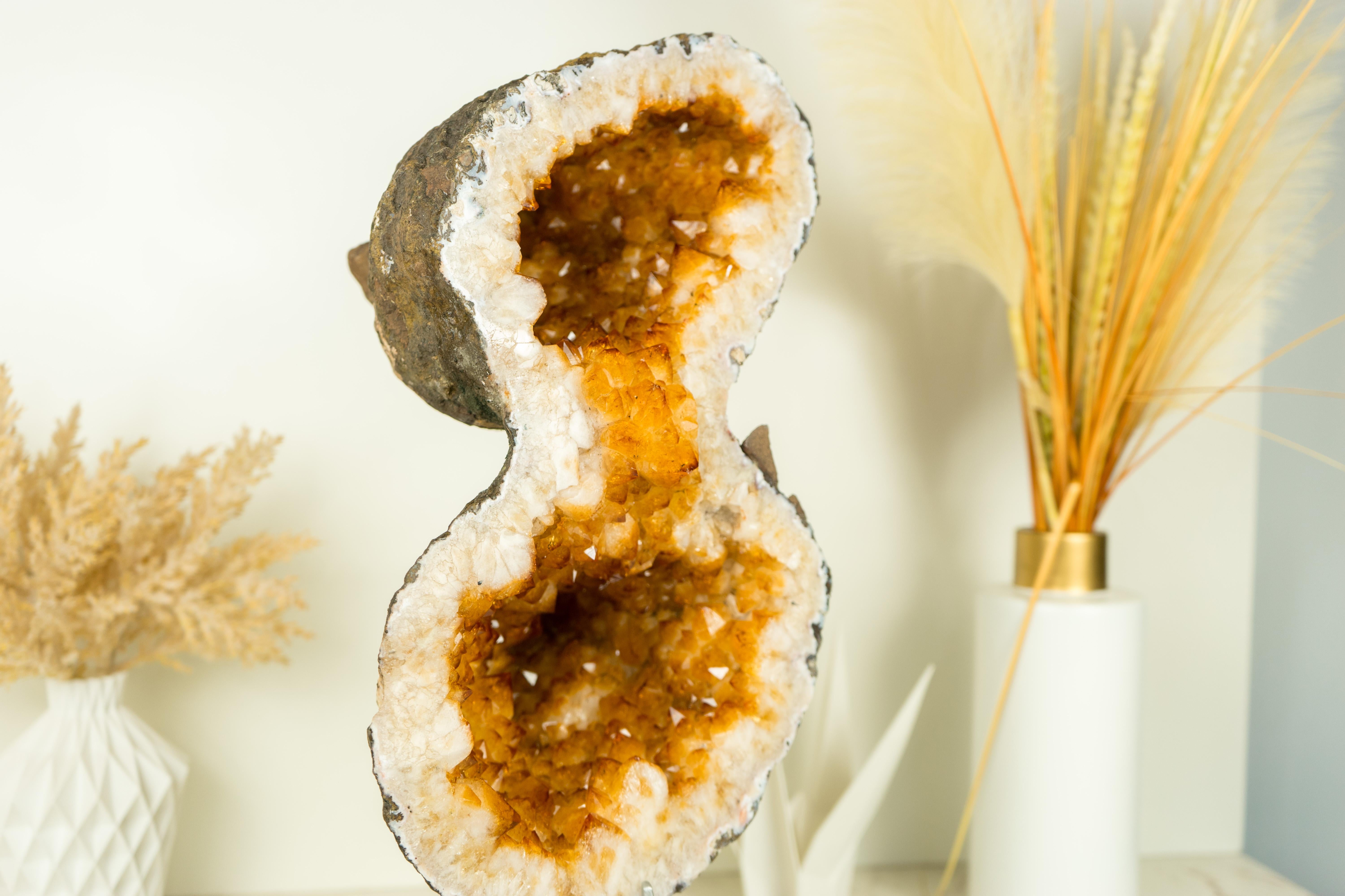 Citrine Geode Formed as the Infinite 8, with Large Orange Citrine Druzy For Sale 5