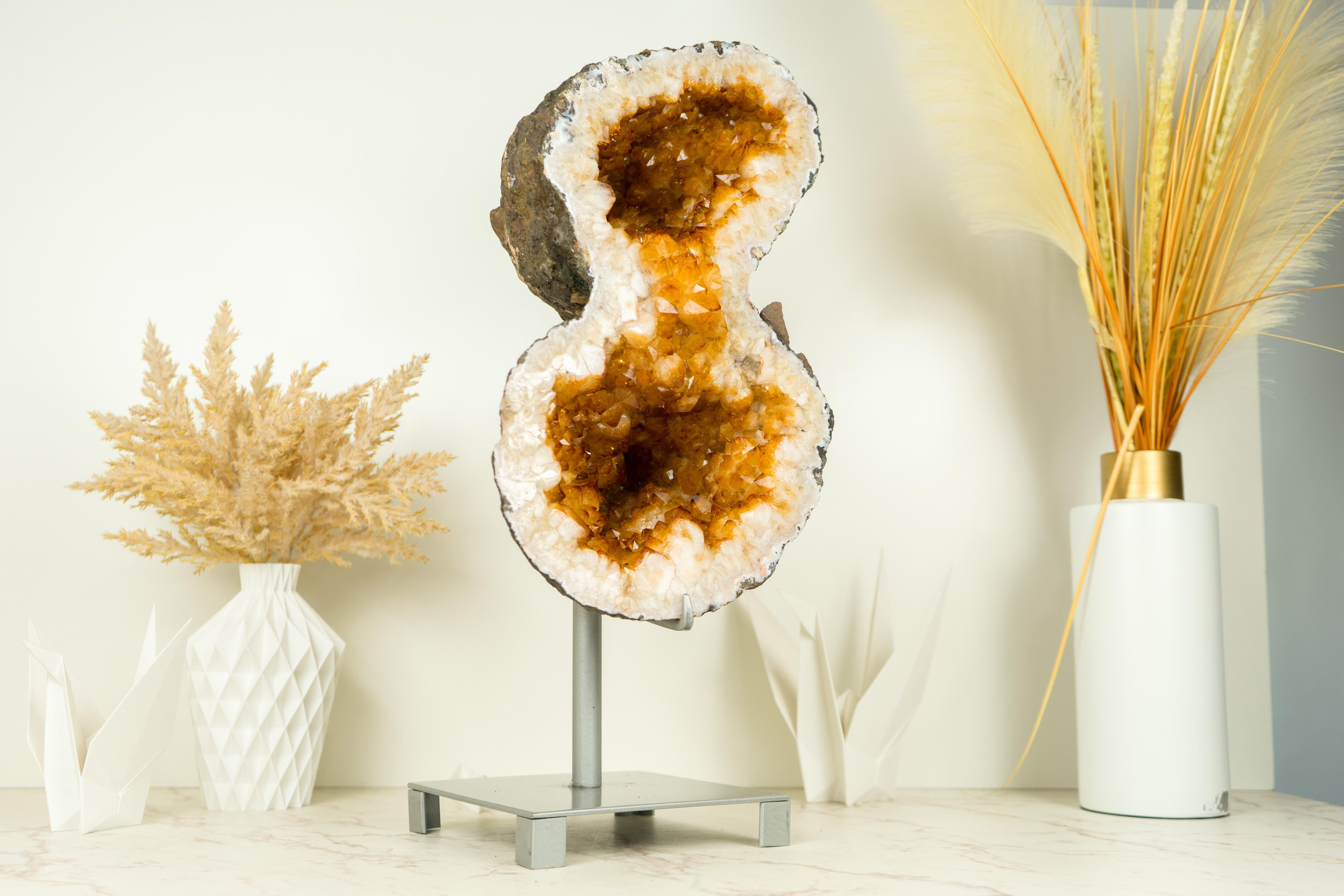 Brazilian Citrine Geode Formed as the Infinite 8, with Large Orange Citrine Druzy For Sale
