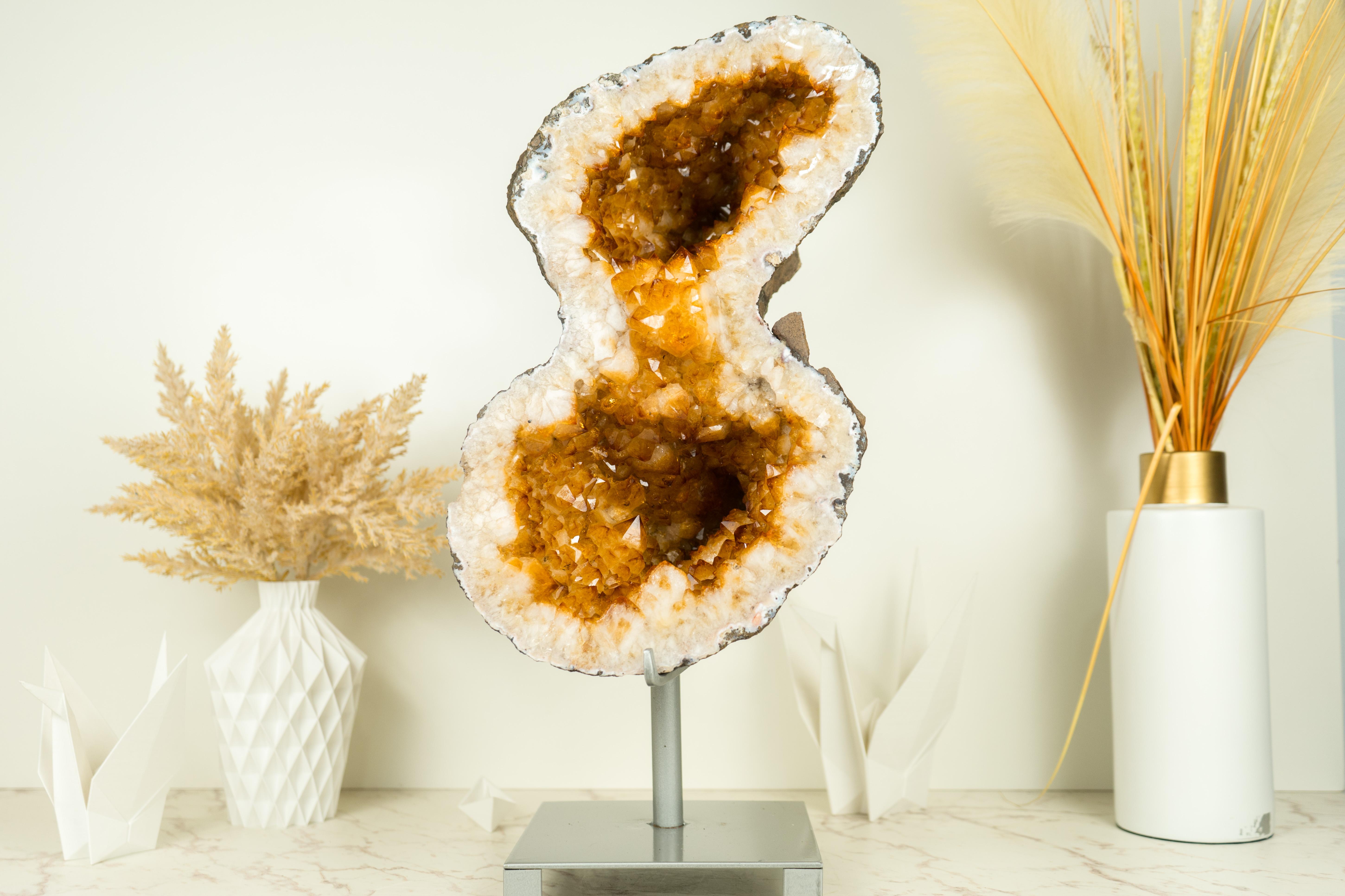 Contemporary Citrine Geode Formed as the Infinite 8, with Large Orange Citrine Druzy For Sale