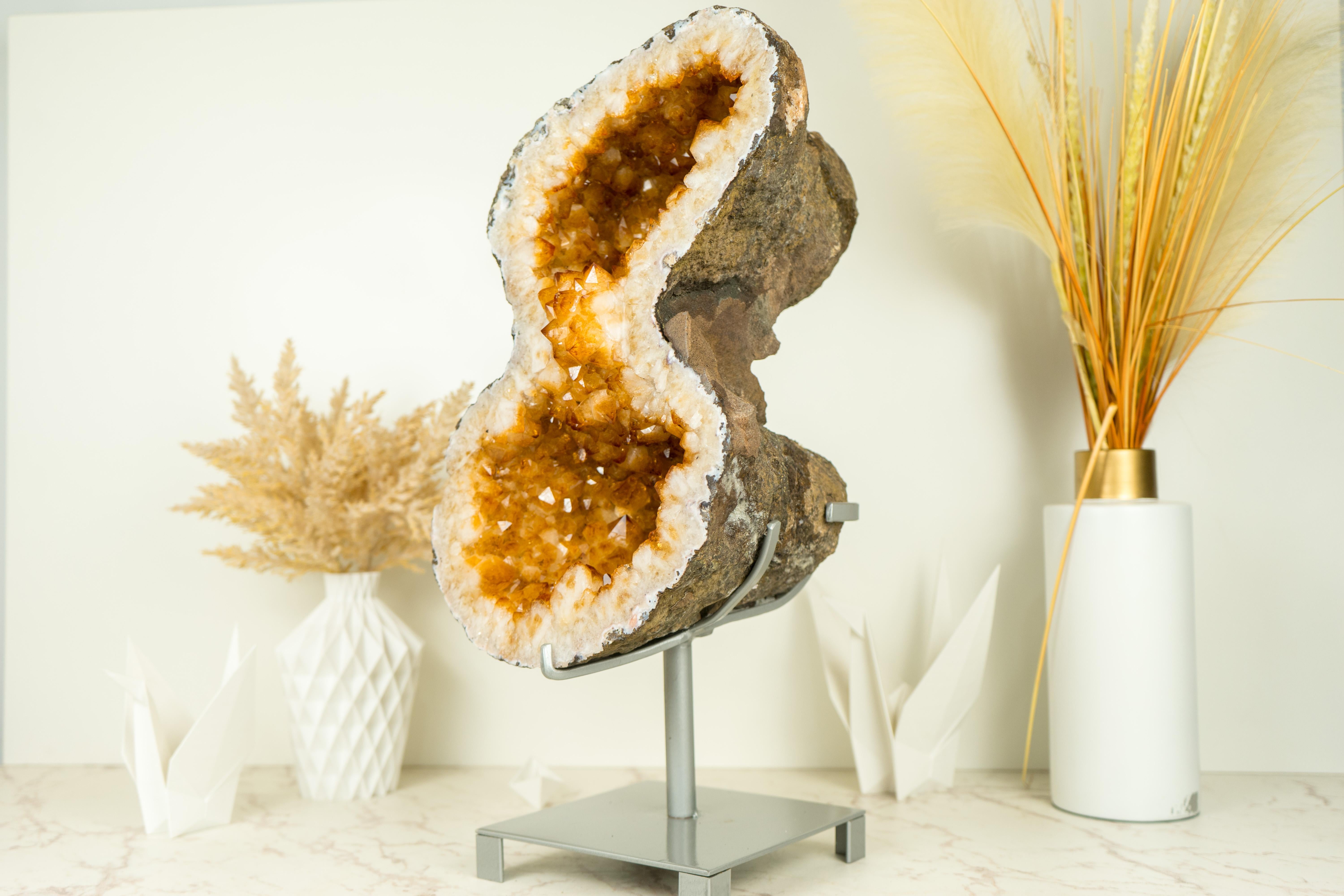 Amethyst Citrine Geode Formed as the Infinite 8, with Large Orange Citrine Druzy For Sale