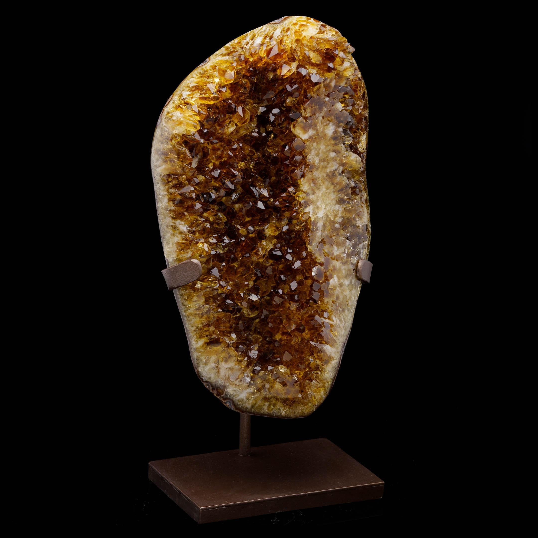 Polished Citrine Geode on Custom Metal Stand For Sale