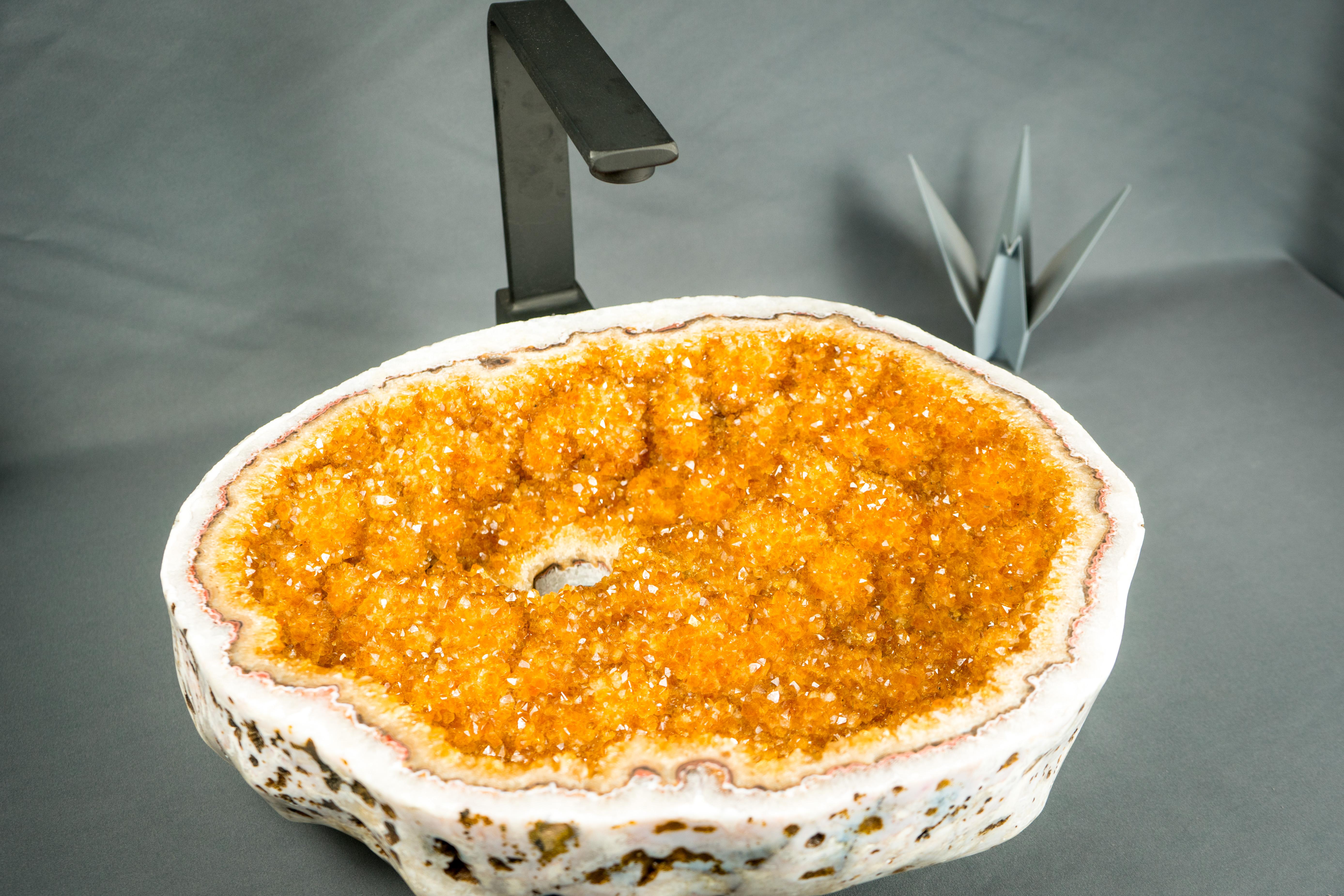 Citrin-Geode-Waschbecken mit Druzy-Kristallen, handgefertigt aus einem AAA-Natur Citrin im Angebot 2