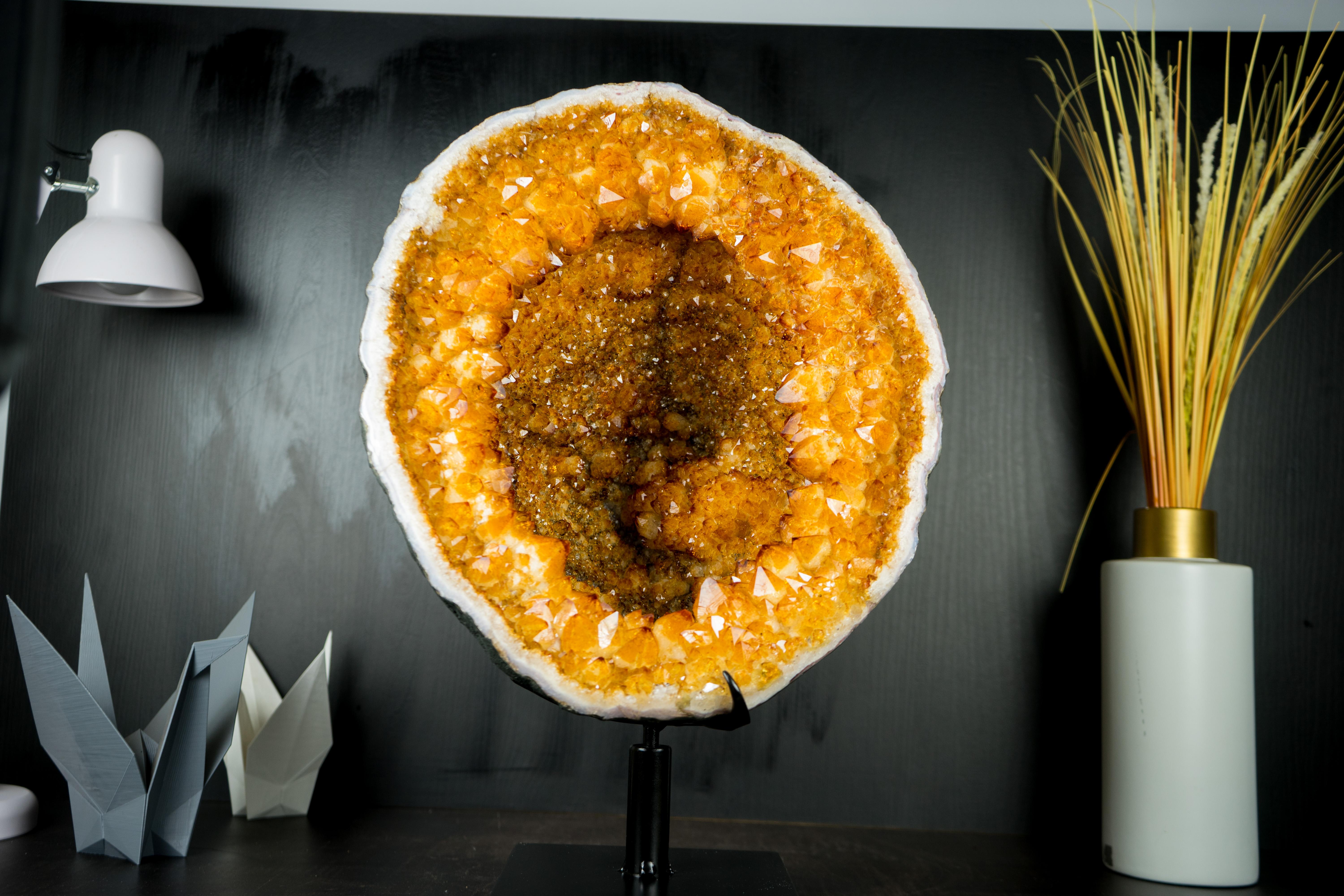 Citrine Geode with Rare Citrine Crown and Stalactite Flowers - A Gallery Citrine For Sale 5
