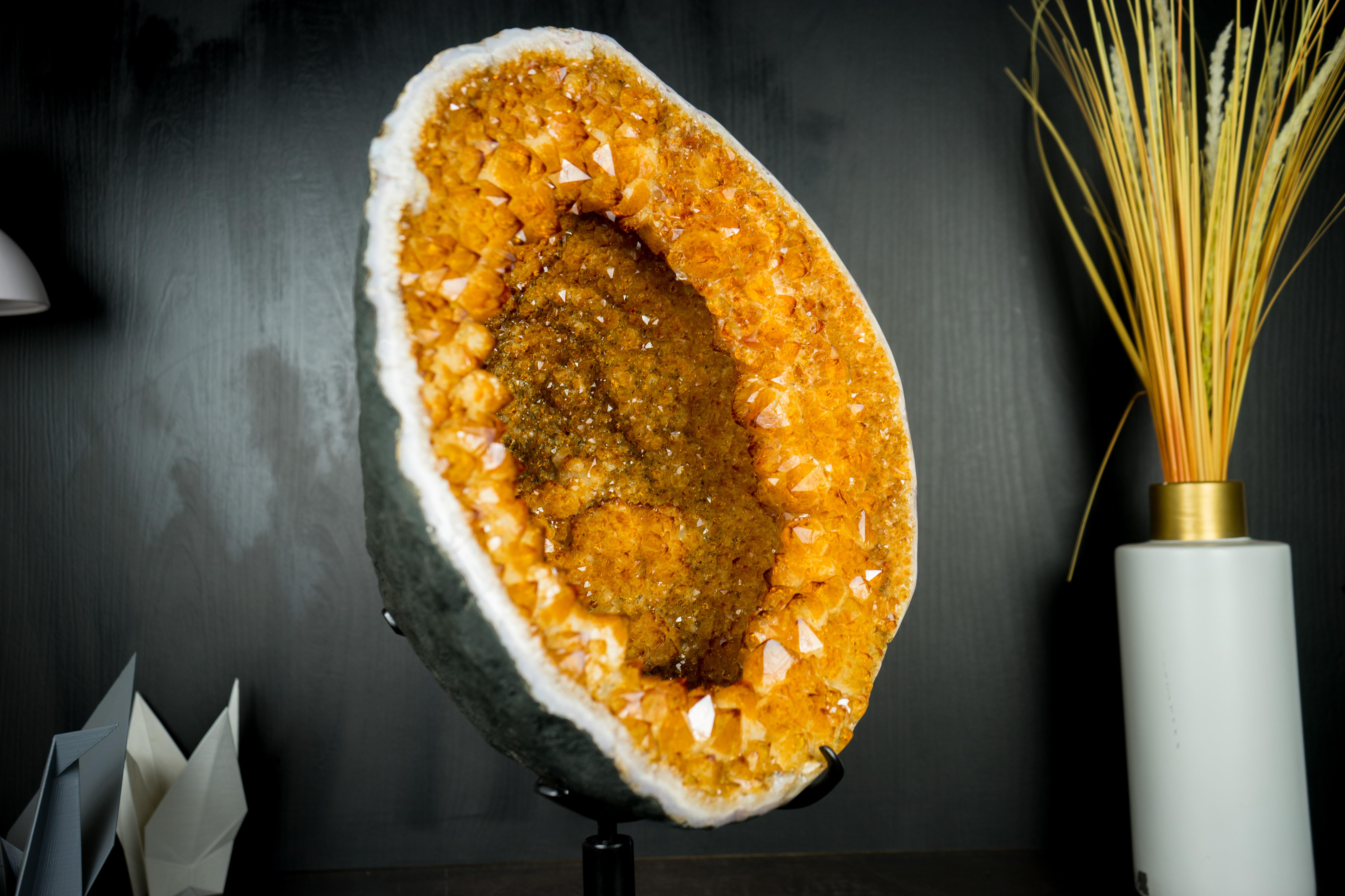 A Lifetime Find: Gallery-Grade Citrine Geode with a Rare Citrine Crown and Stalactite Flower Formations

▫️ Description

Elegantly formed and exhibiting rare characteristics, this citrine geode features a crown composed of large, perfectly formed