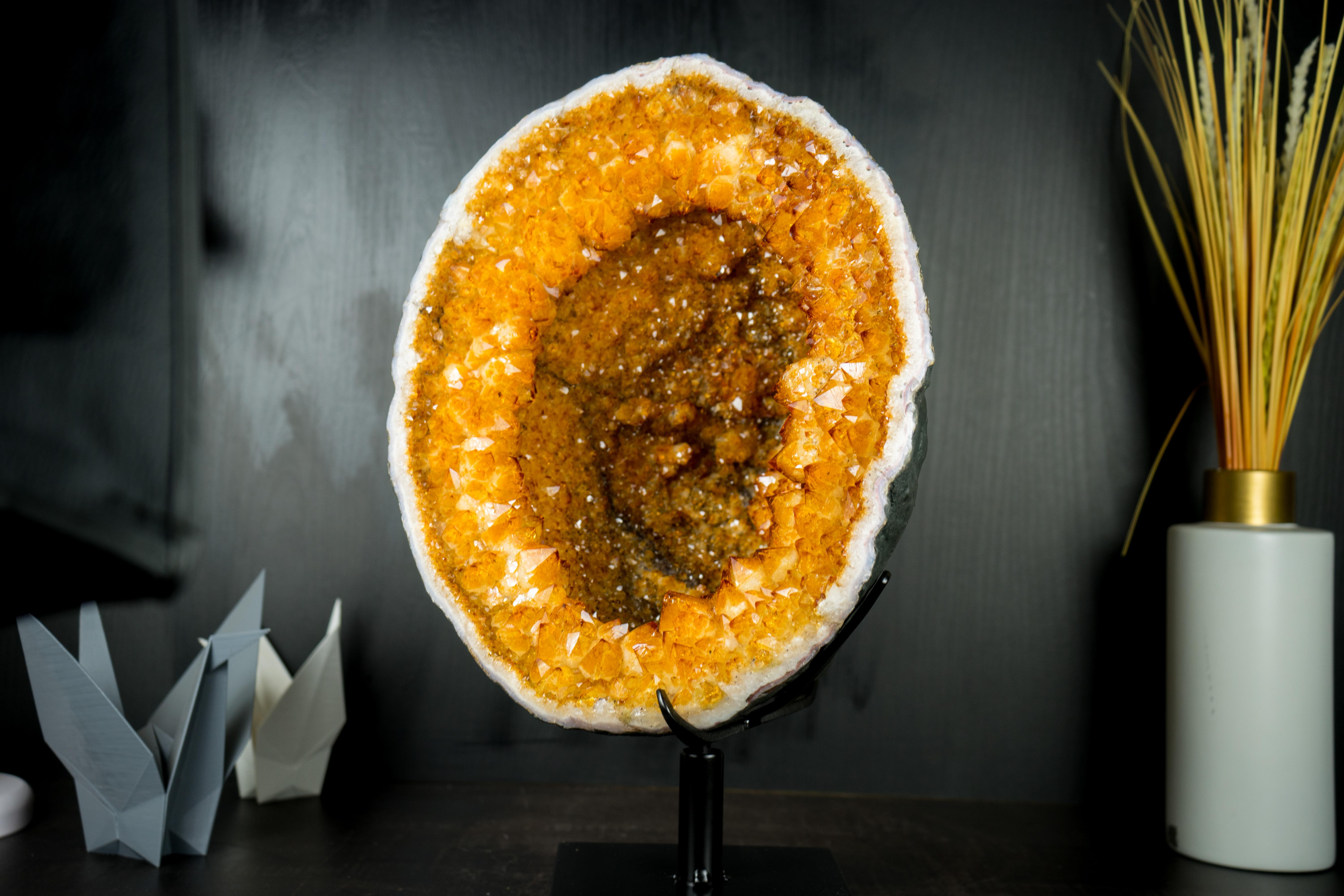 Citrine Geode with Rare Citrine Crown and Stalactite Flowers - A Gallery Citrine In New Condition For Sale In Ametista Do Sul, BR