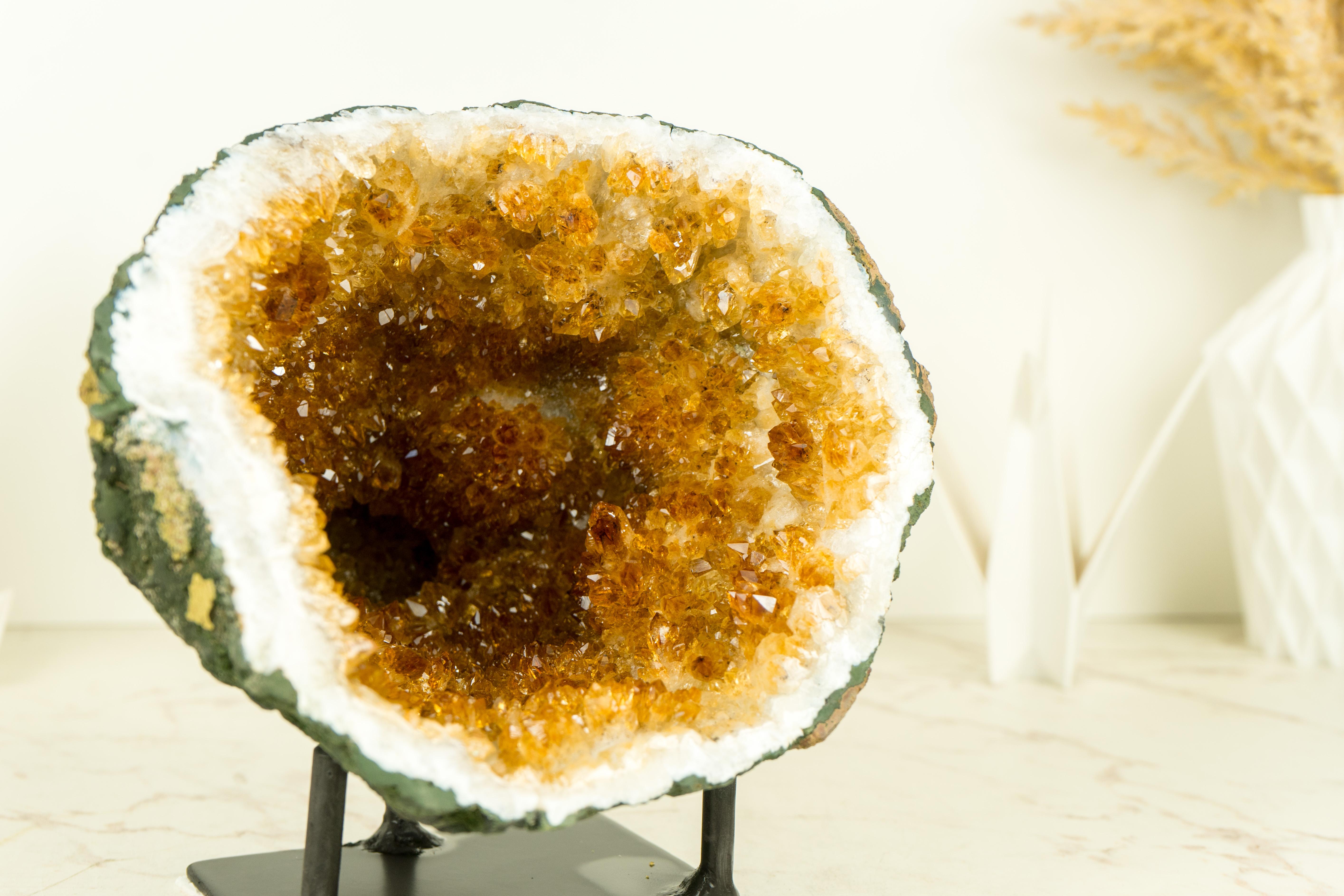 Citrine Geode with Sparkly Orange Citrine Points and Flower Stalactites For Sale 6