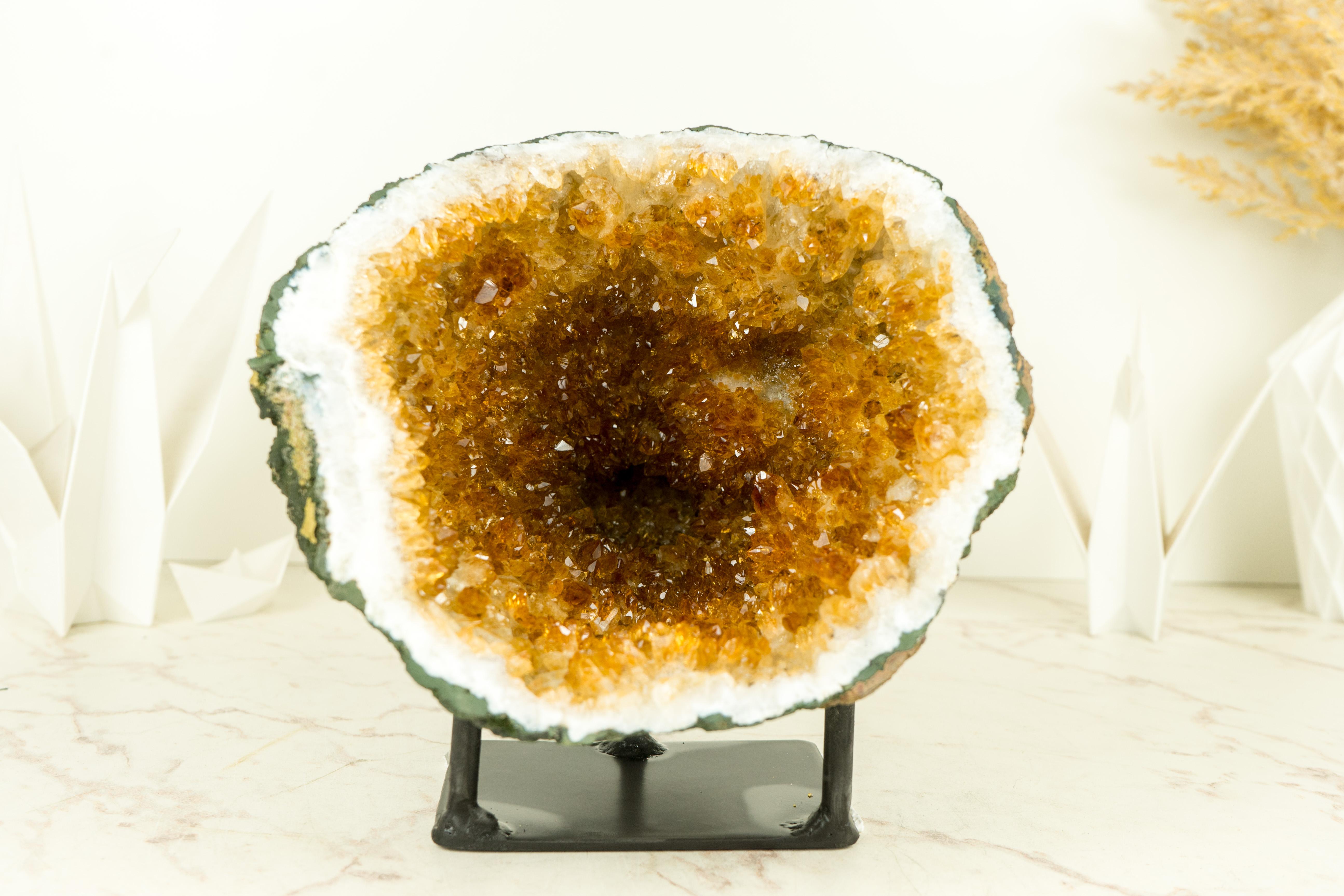 Citrine Geode with Sparkly Orange Citrine Points and Flower Stalactites For Sale 7