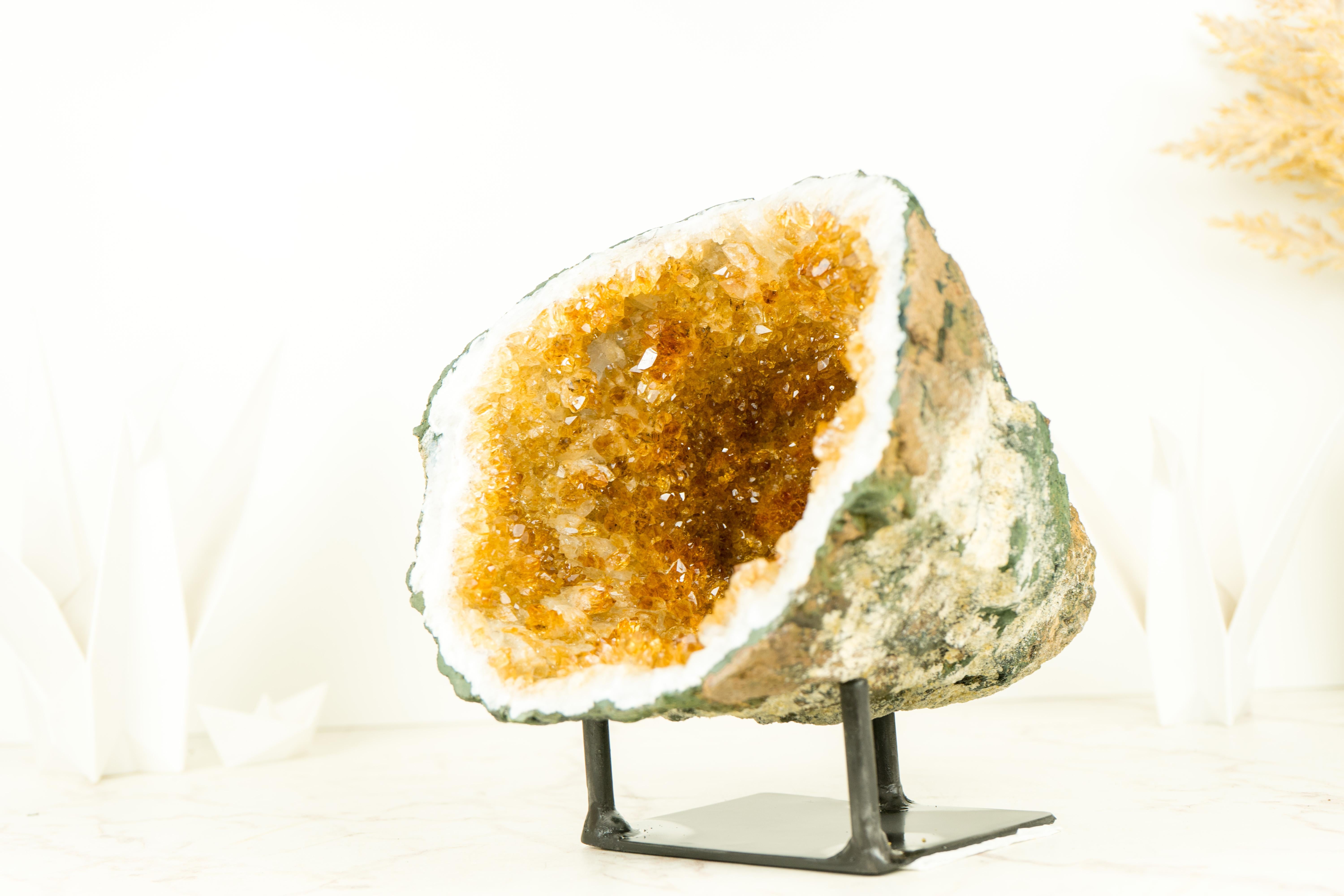 Citrine Geode with Sparkly Orange Citrine Points and Flower Stalactites For Sale 1