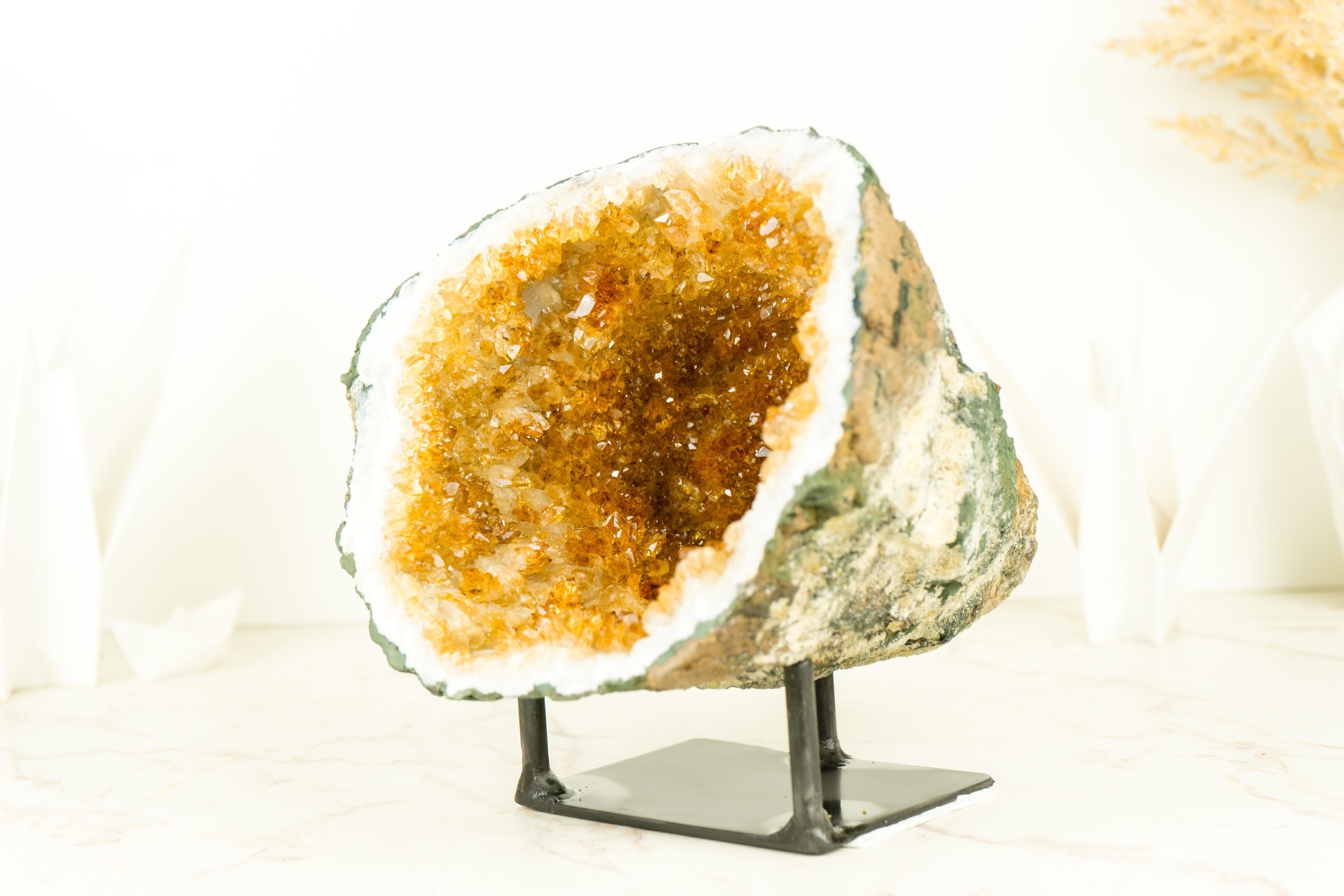 Citrine Geode with Sparkly Orange Citrine Points and Flower Stalactites For Sale 2