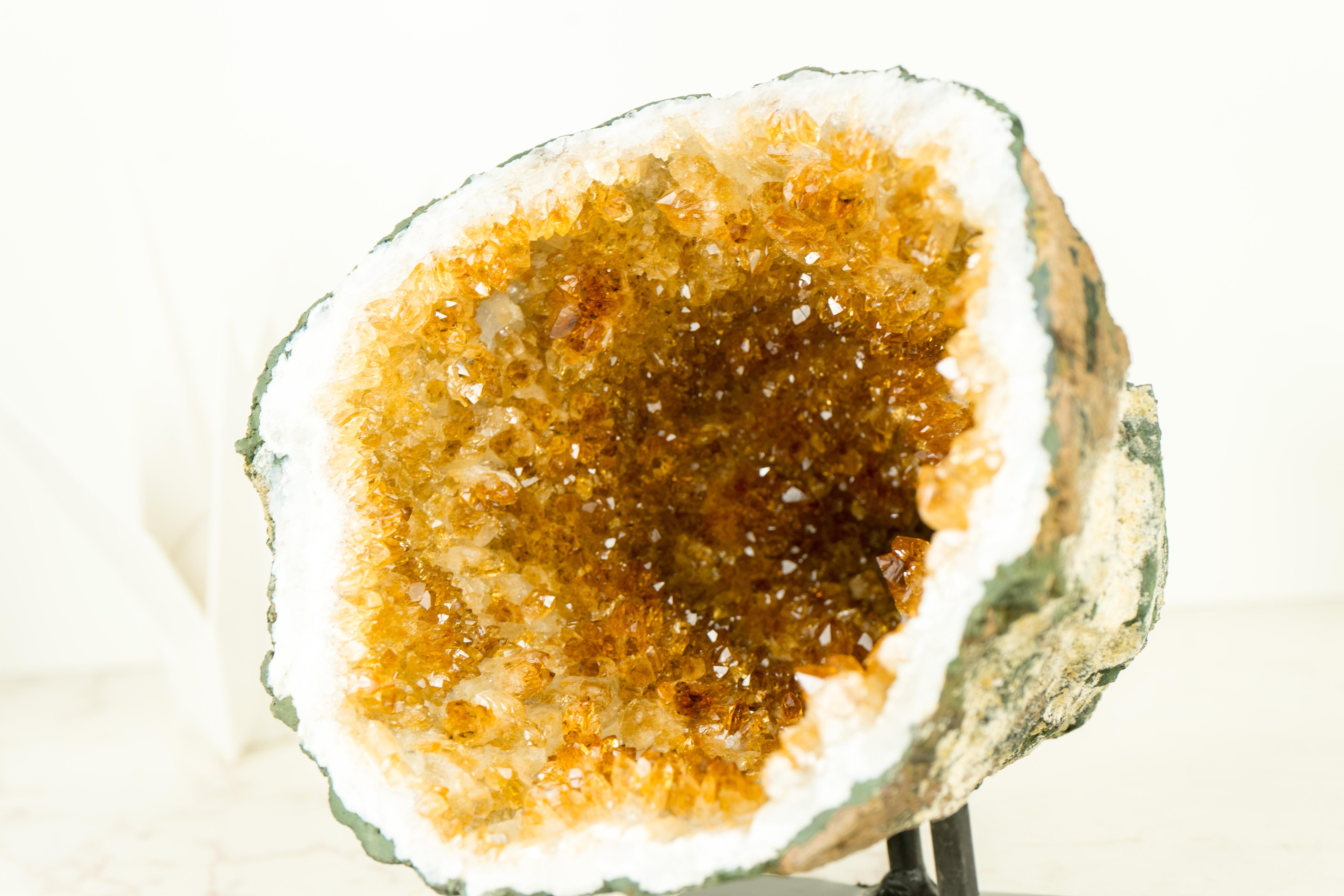 Citrine Geode with Sparkly Orange Citrine Points and Flower Stalactites For Sale 3