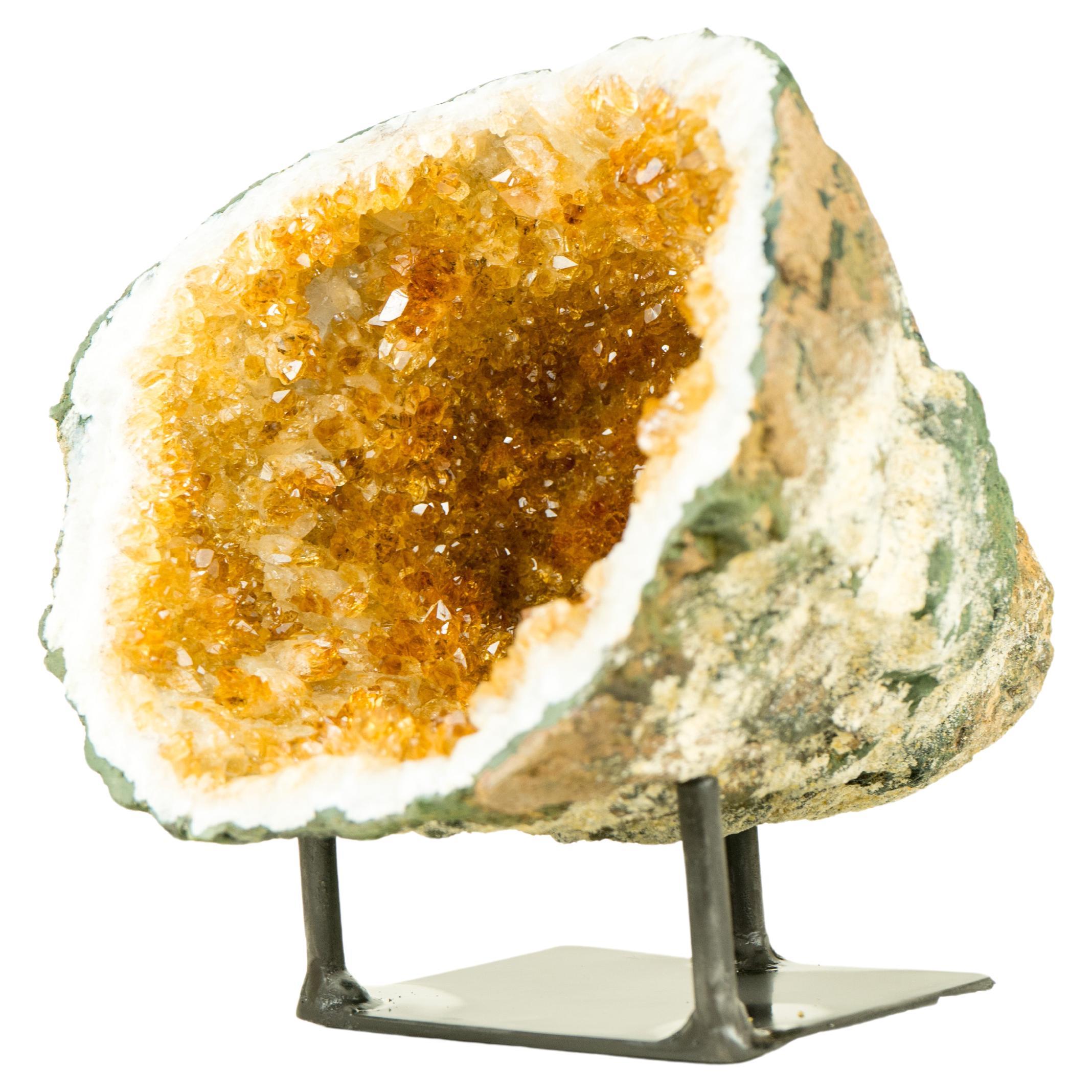 Citrine Geode with Sparkly Orange Citrine Points and Flower Stalactites For Sale