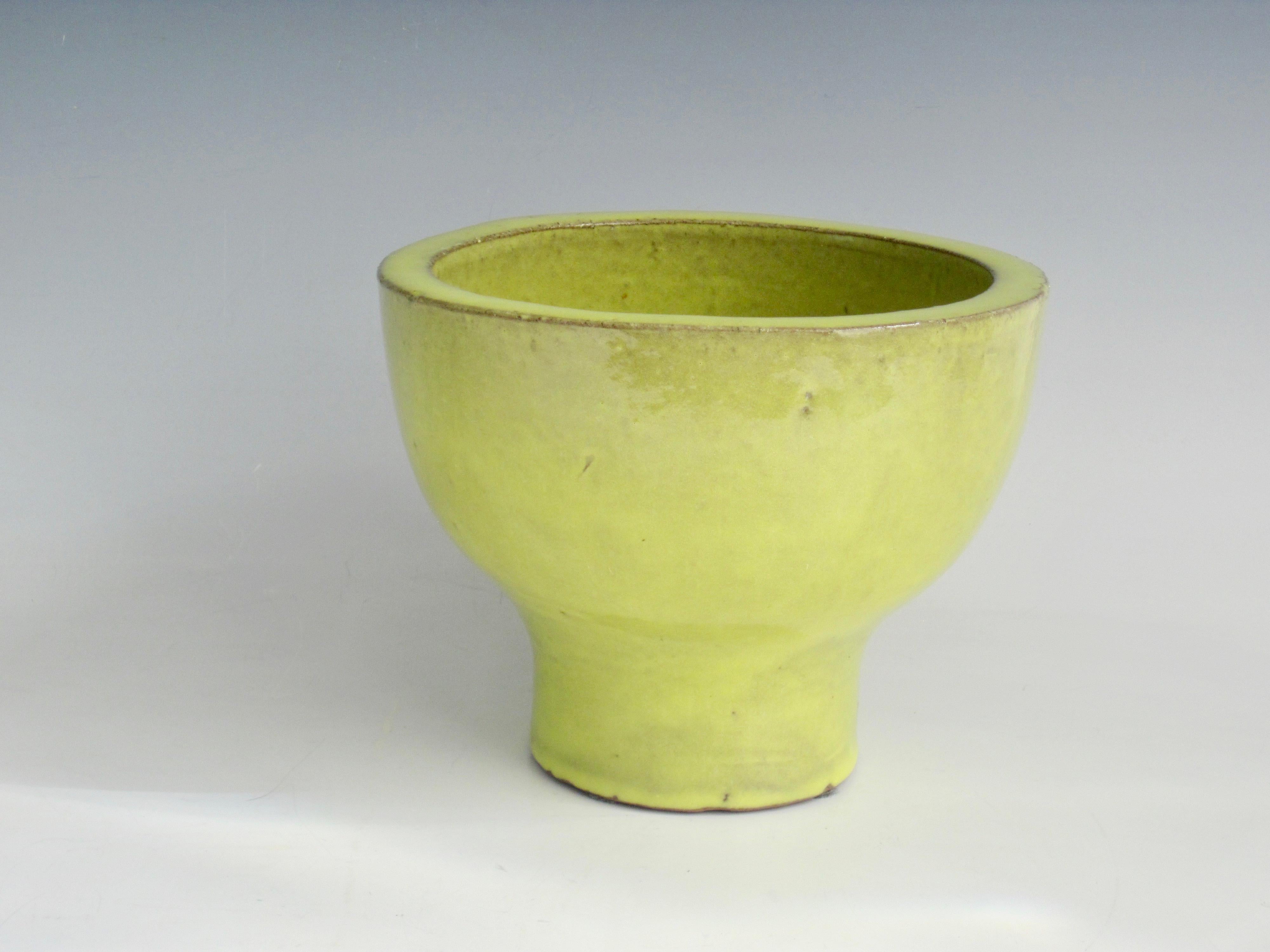 20th Century Citrine Glazed Terra Cotta Pedestal Style Planter Pot For Sale
