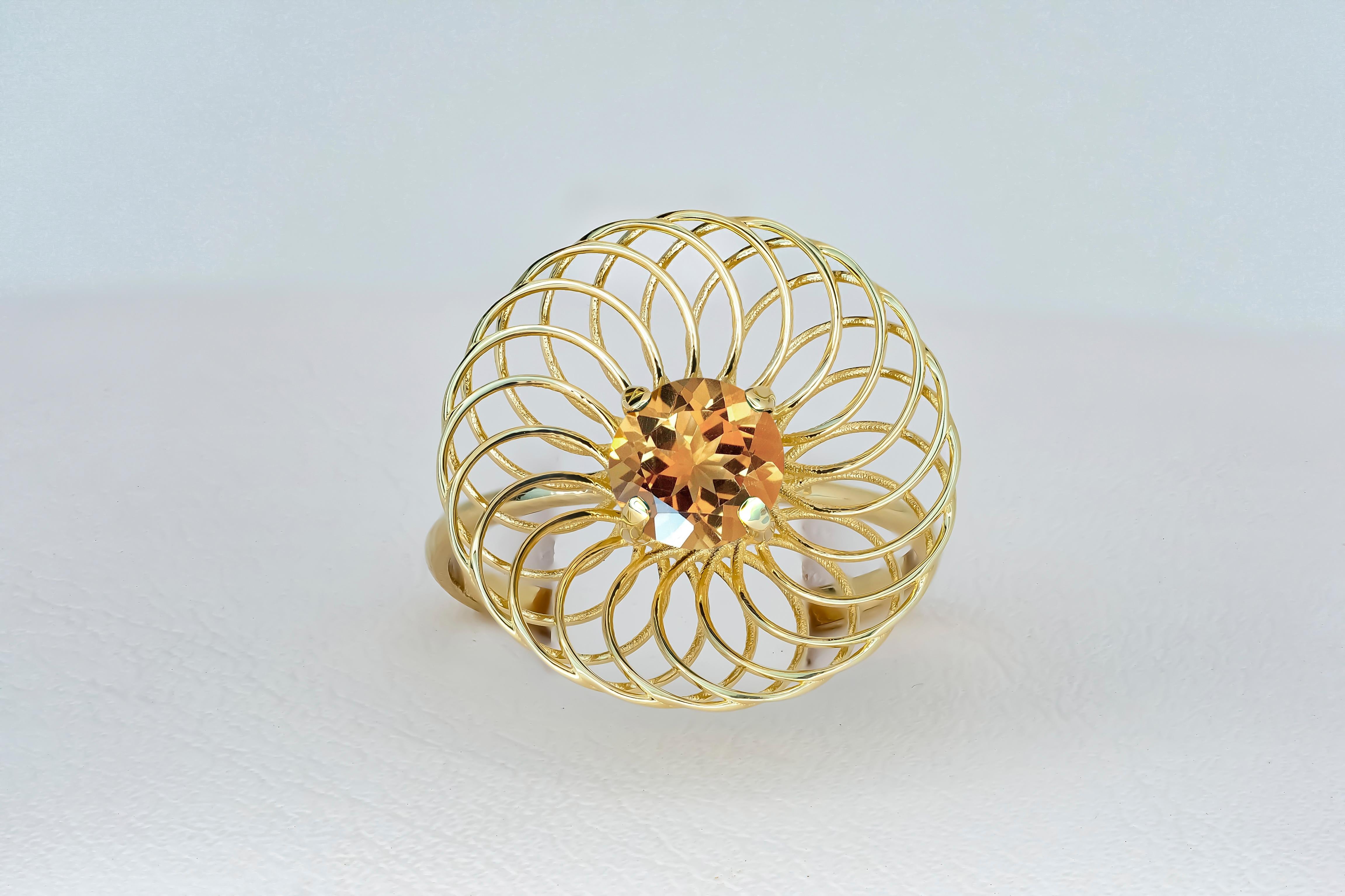 For Sale:  Citrine Gold 14k Gold Ring, Citrine Everyday Ring 4