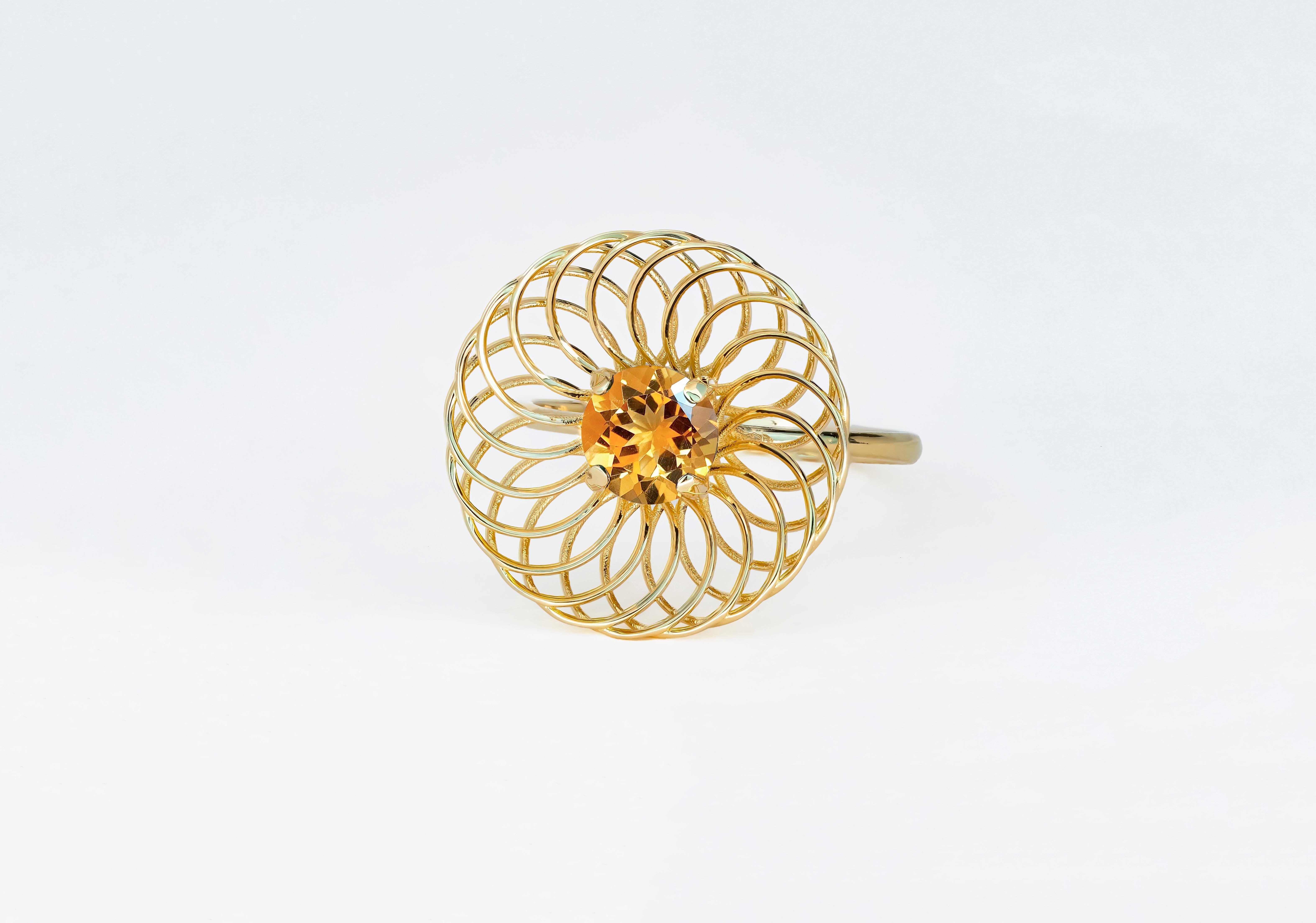 For Sale:  Citrine Gold 14k Gold Ring, Citrine Everyday Ring 7