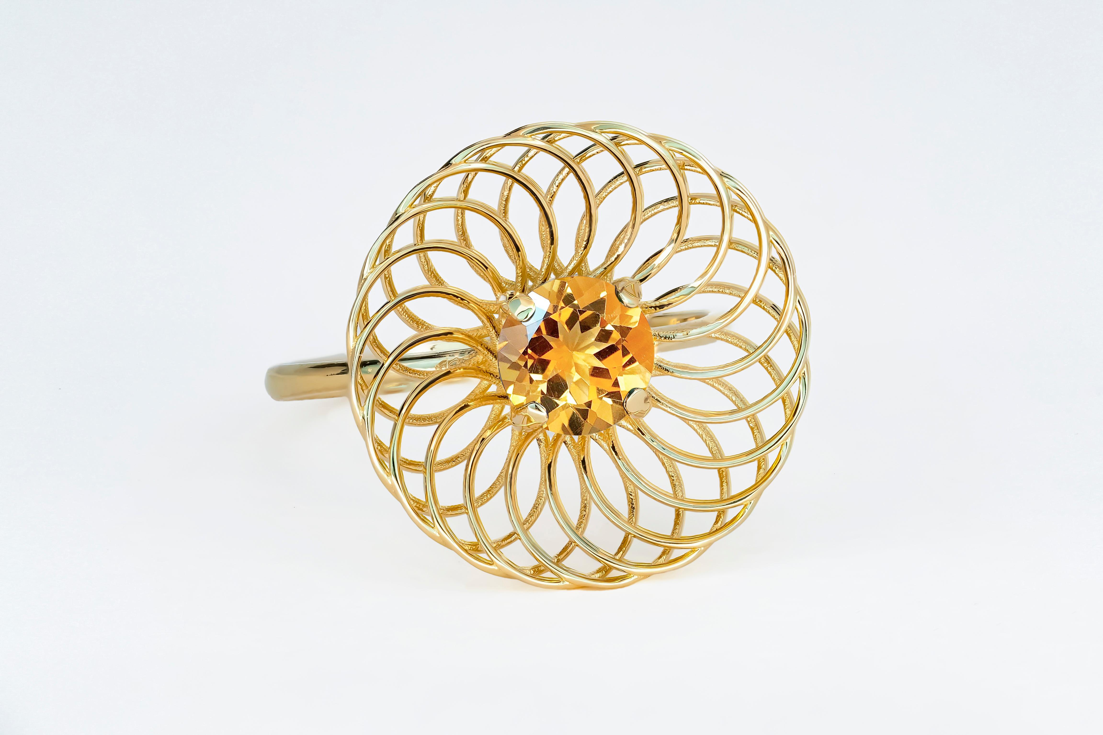 For Sale:  Citrine Gold 14k Gold Ring, Citrine Everyday Ring 8