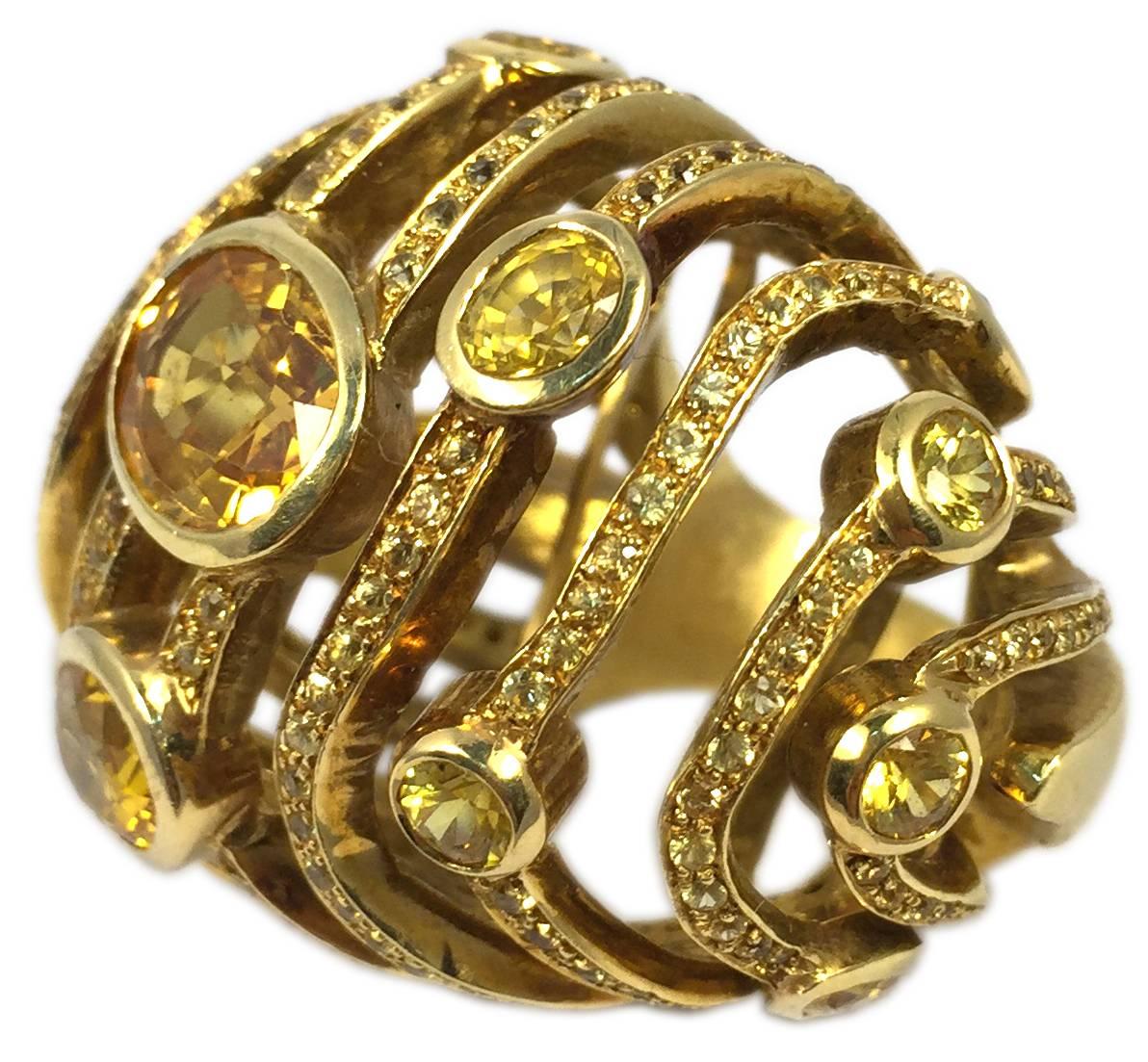Citrine Gold Cocktail Dome Ring In Excellent Condition For Sale In New York, NY