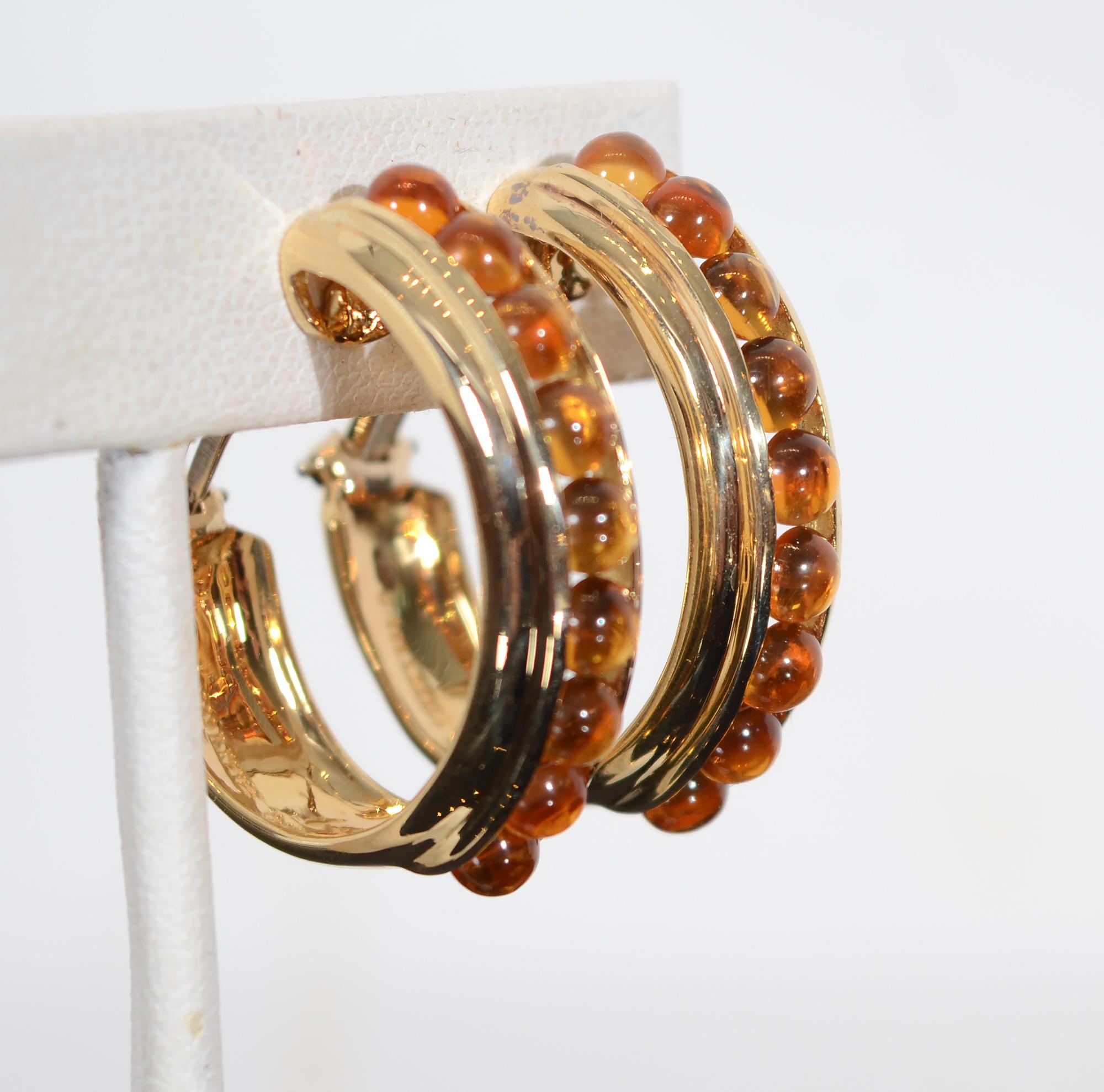 Cabochon Citrine Gold Hoop Earrings