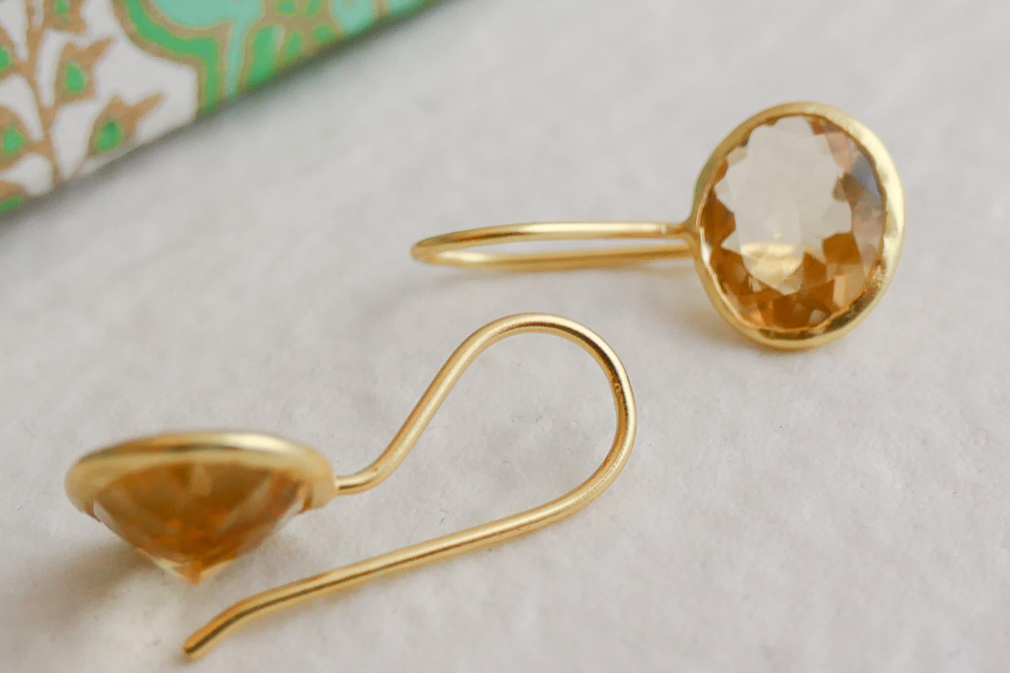Citrine Gold Plated Sterling Silver Drop Earrings In New Condition For Sale In Oslo, 03