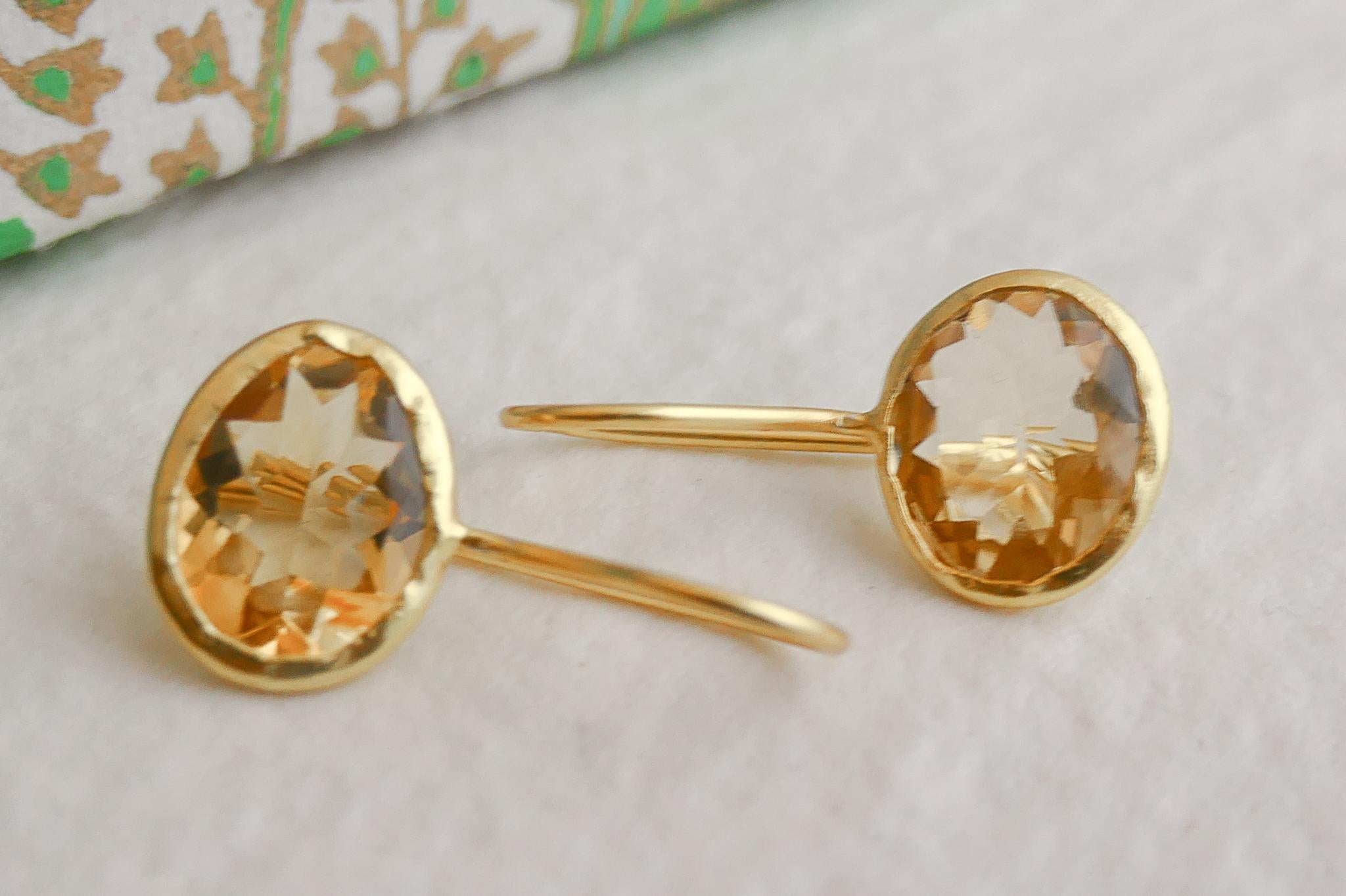 Women's Citrine Gold Plated Sterling Silver Drop Earrings For Sale