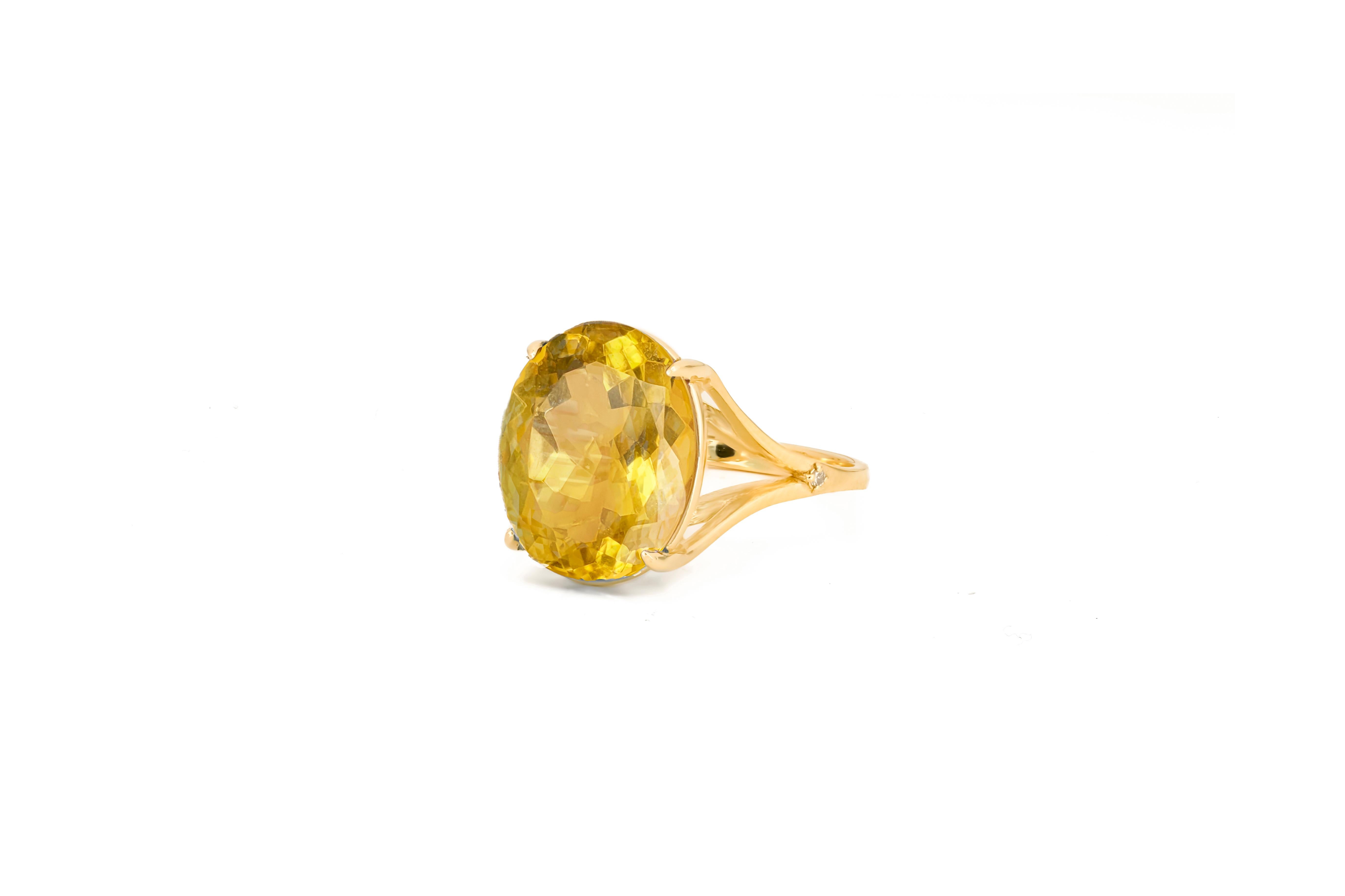 For Sale:  Citrine Gold Ring, Citrine Cocktail Ring, Oval Citrine Ring 5