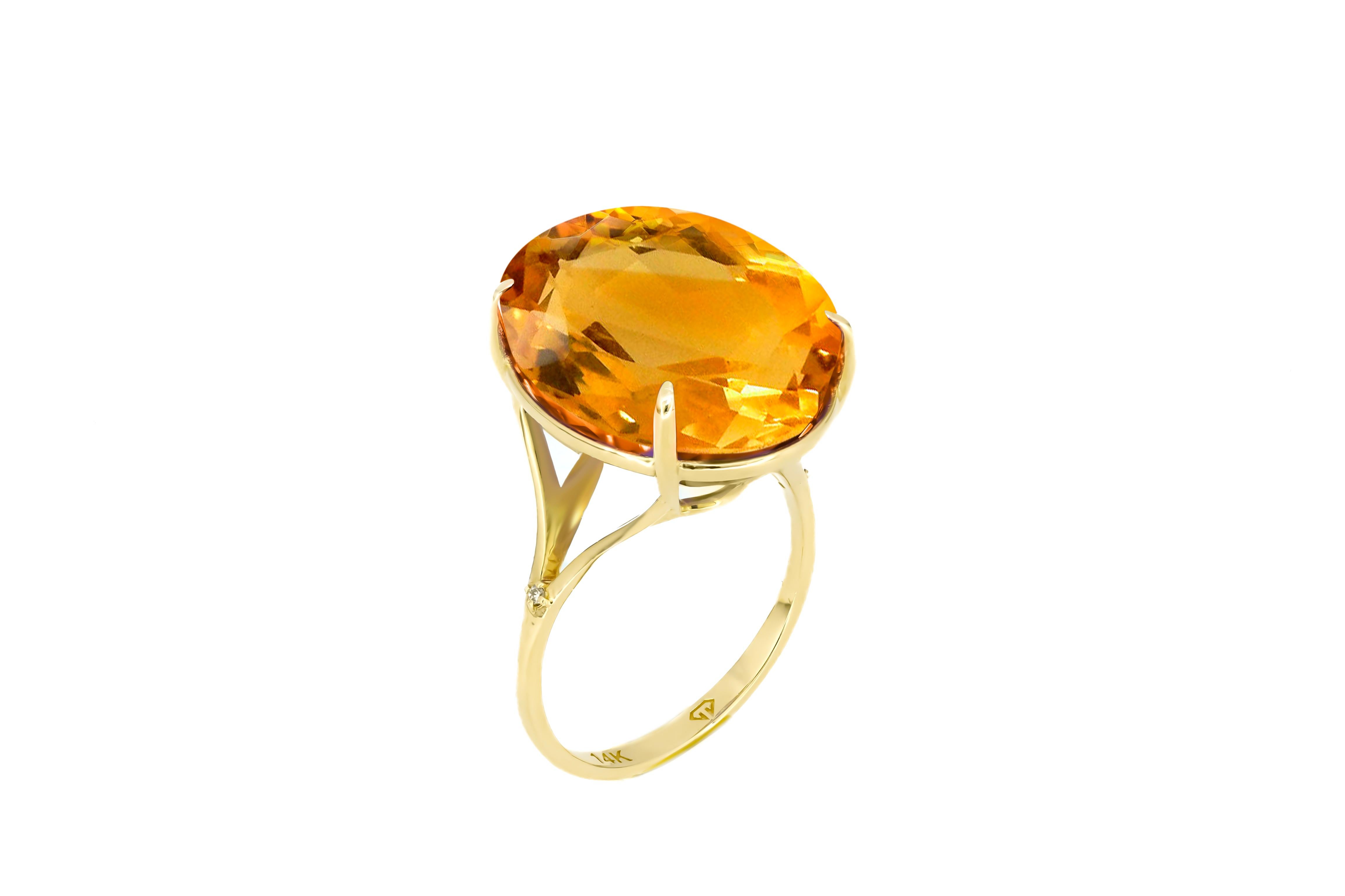 For Sale:  Citrine Gold Ring, Citrine Cocktail Ring, Oval Citrine Ring 6