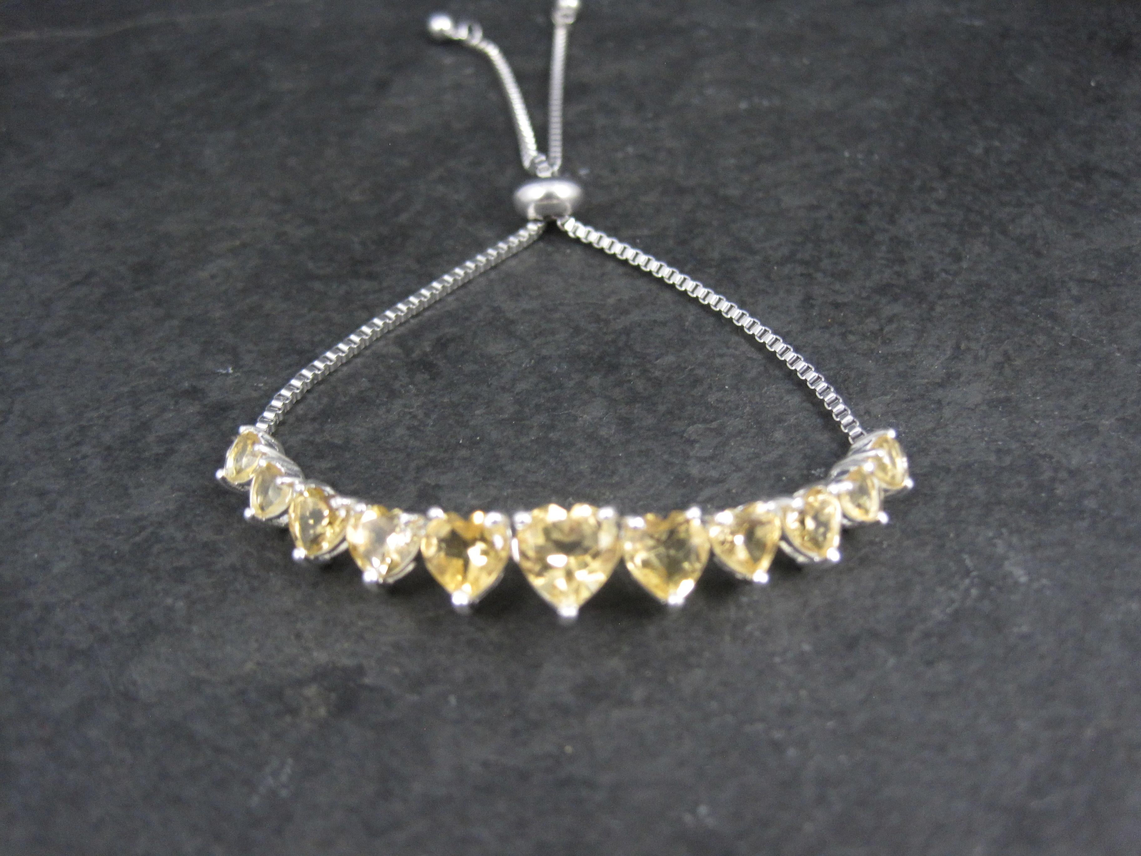 Modern Citrine Heart Bolo Bracelet Sterling Silver For Sale