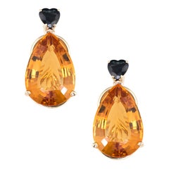 Citrine Heart Cut Sapphire Earrings Clip-On Vintage 14 Karat Gold Mixed Gems