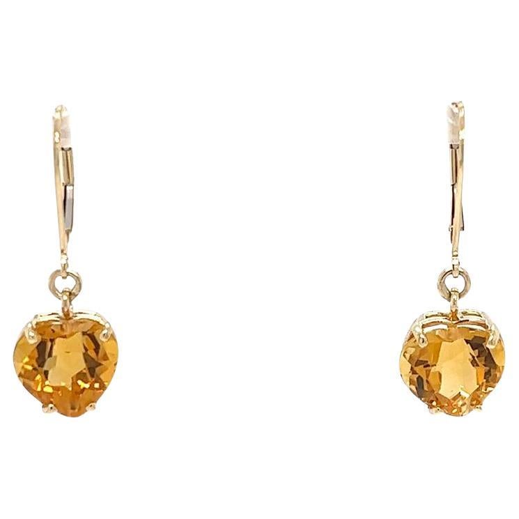 Citrine Heart Drop Earrings in Yellow Gold