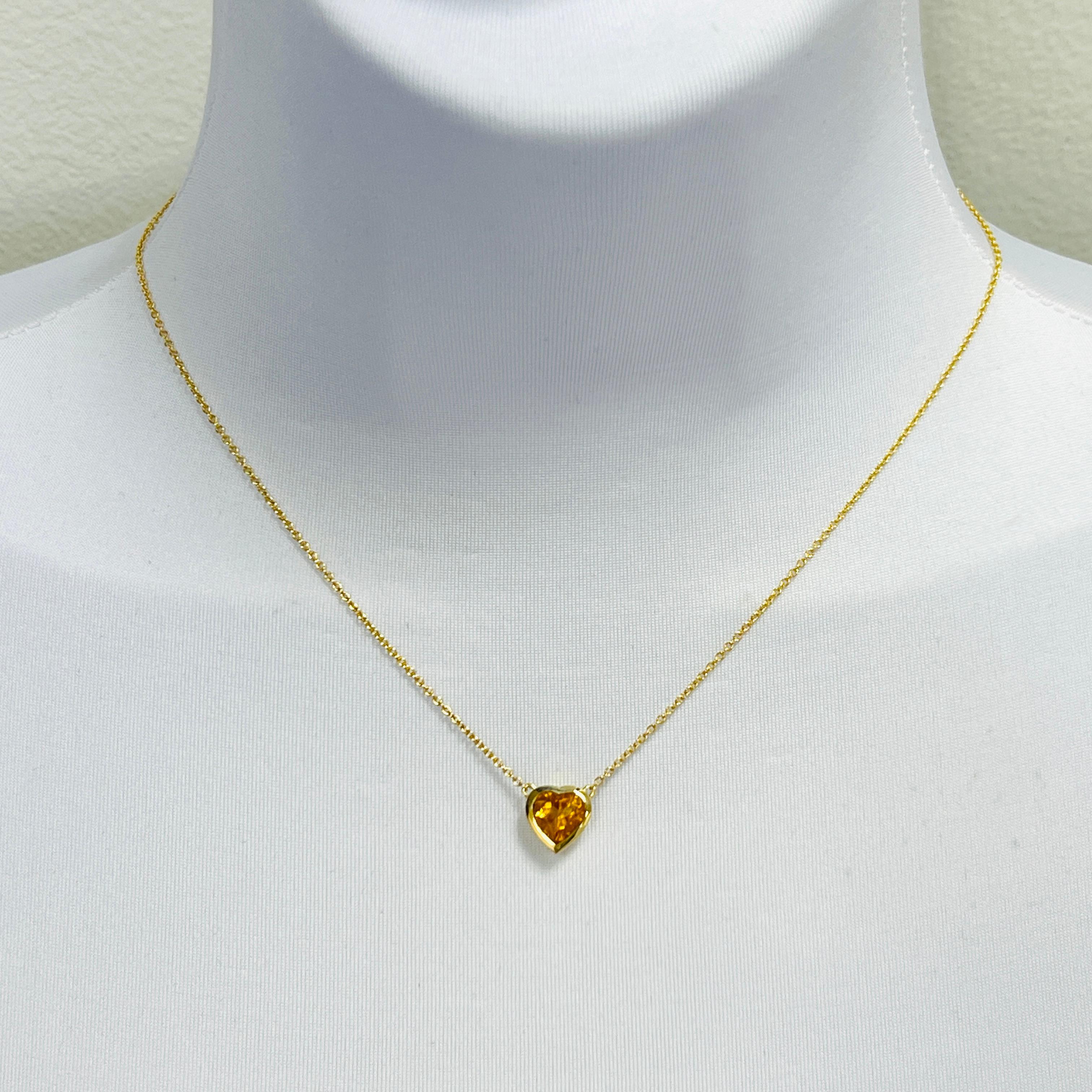 Collar Colgante Corazón de Citrino en Oro Amarillo de 18K Corte de corazón en venta
