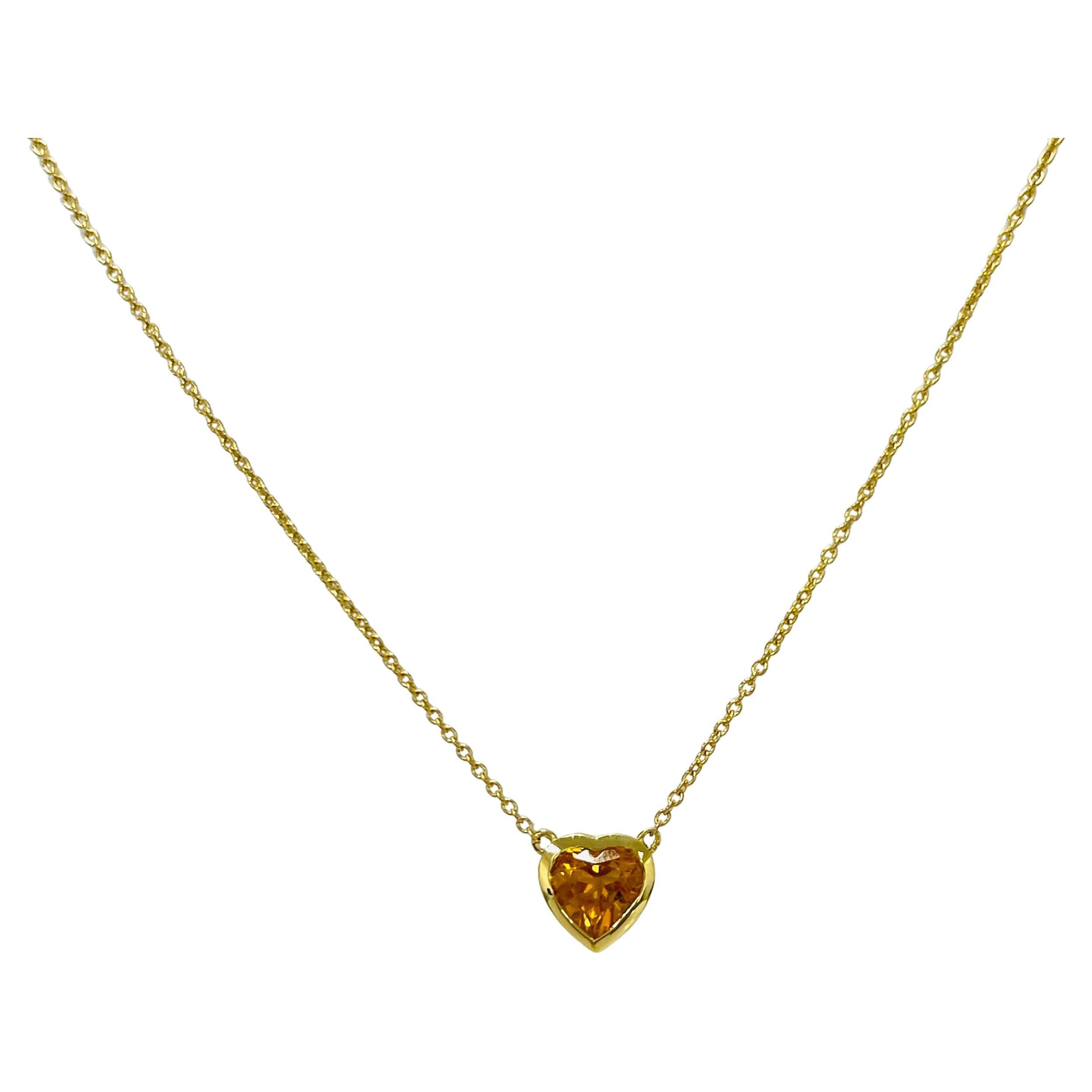 Collar Colgante Corazón de Citrino en Oro Amarillo de 18K