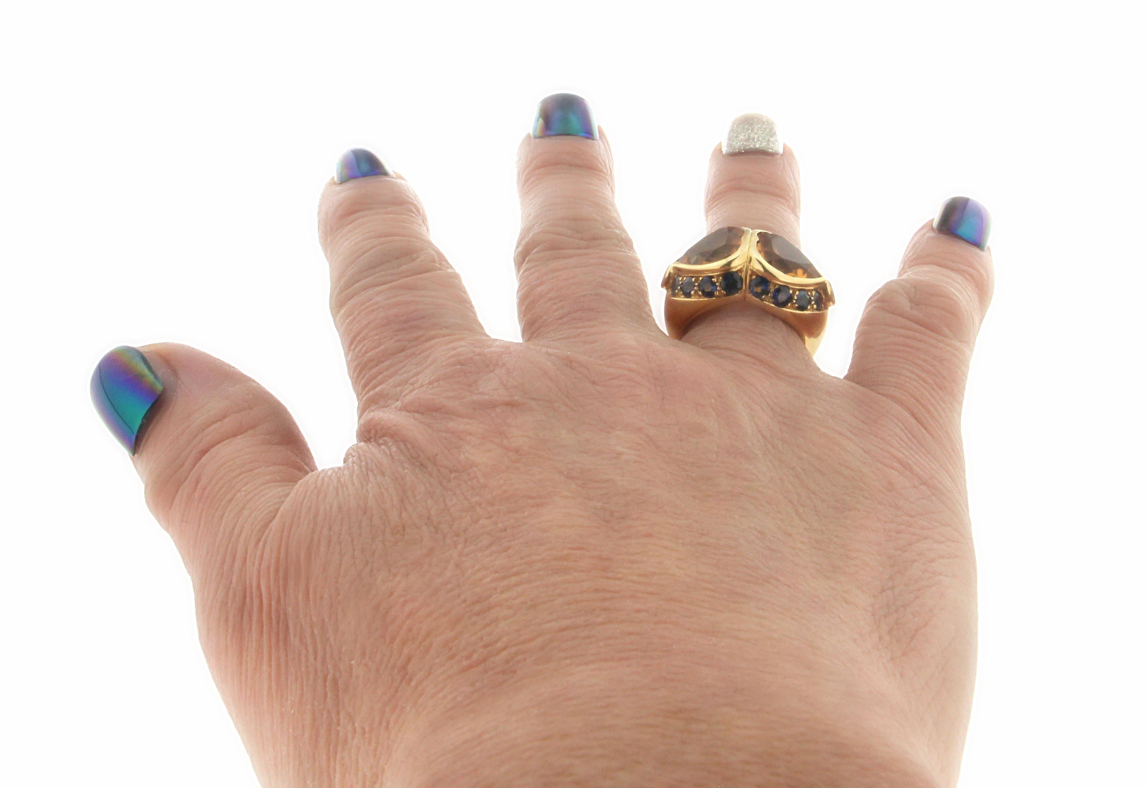Citrin Herze aus 18 Karat Gelbgold mit Saphiren und Diamanten Cocktail-Ring im Angebot 4