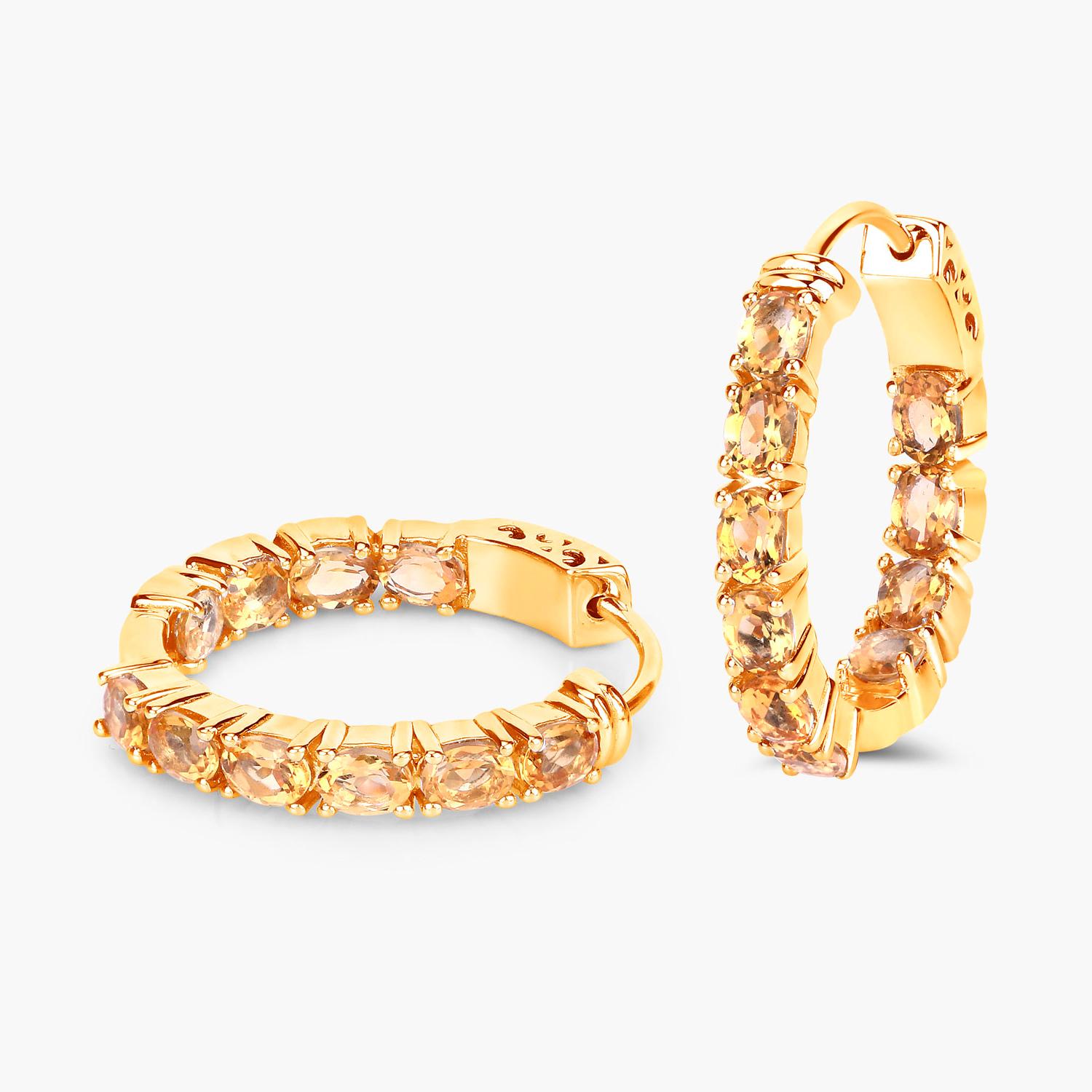 Contemporaneo Orecchini a cerchio con citrino 3,18 carati placcati in oro giallo 14K A. Silver in vendita