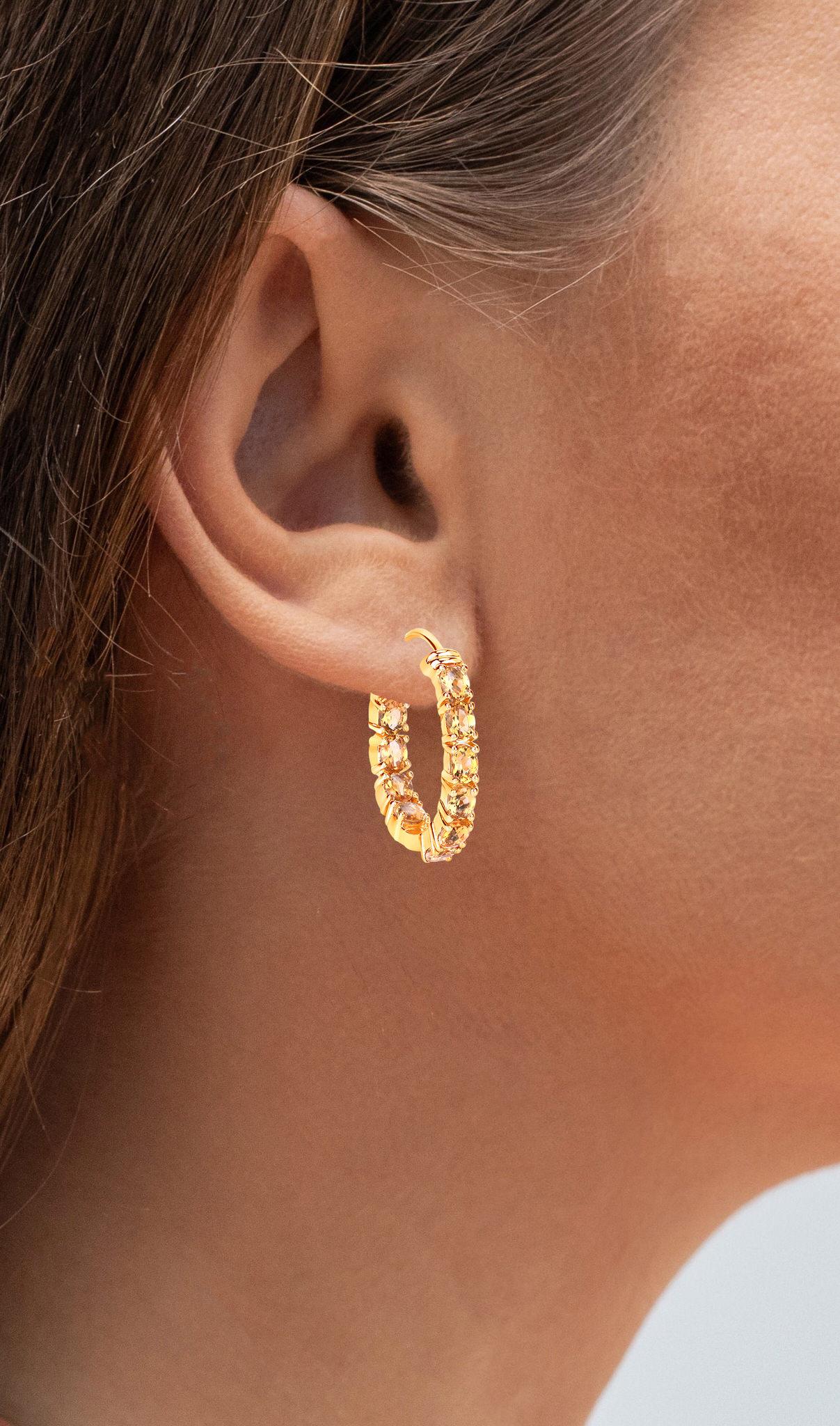 Taglio ovale Orecchini a cerchio con citrino 3,18 carati placcati in oro giallo 14K A. Silver in vendita