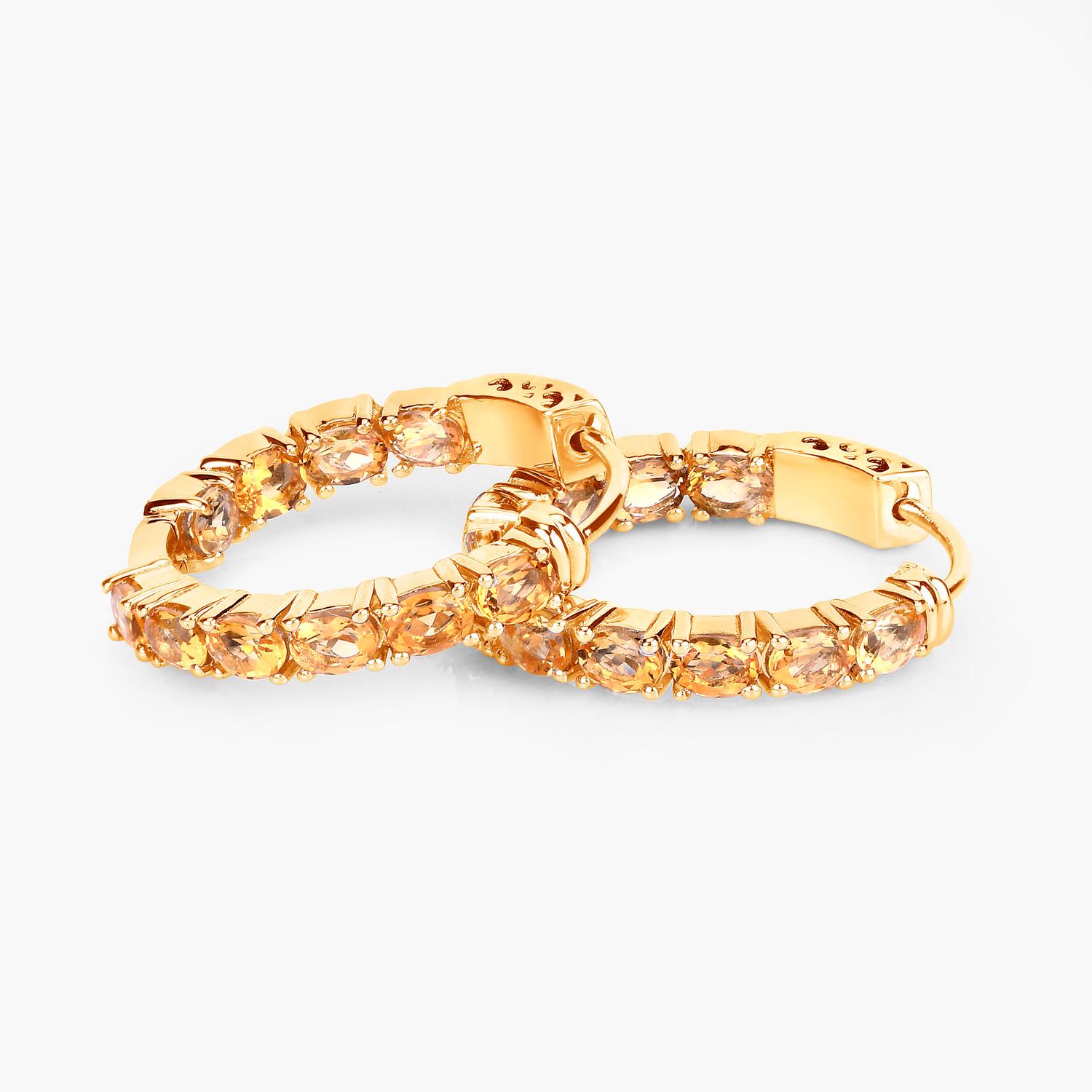 Orecchini a cerchio con citrino 3,18 carati placcati in oro giallo 14K A. Silver In condizioni ottime in vendita a Aliso Viejo, CA