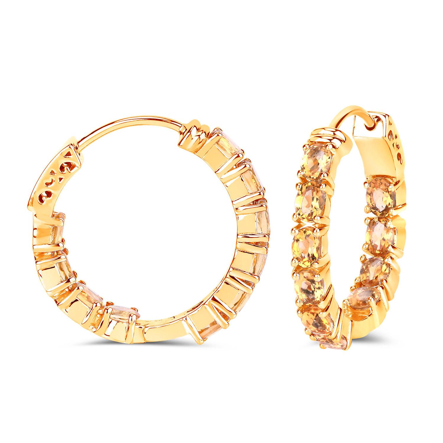 da uomo o donna Orecchini a cerchio con citrino 3,18 carati placcati in oro giallo 14K A. Silver in vendita