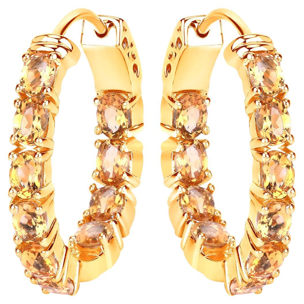 Orecchini a cerchio con citrino 3,18 carati placcati in oro giallo 14K A. Silver in vendita