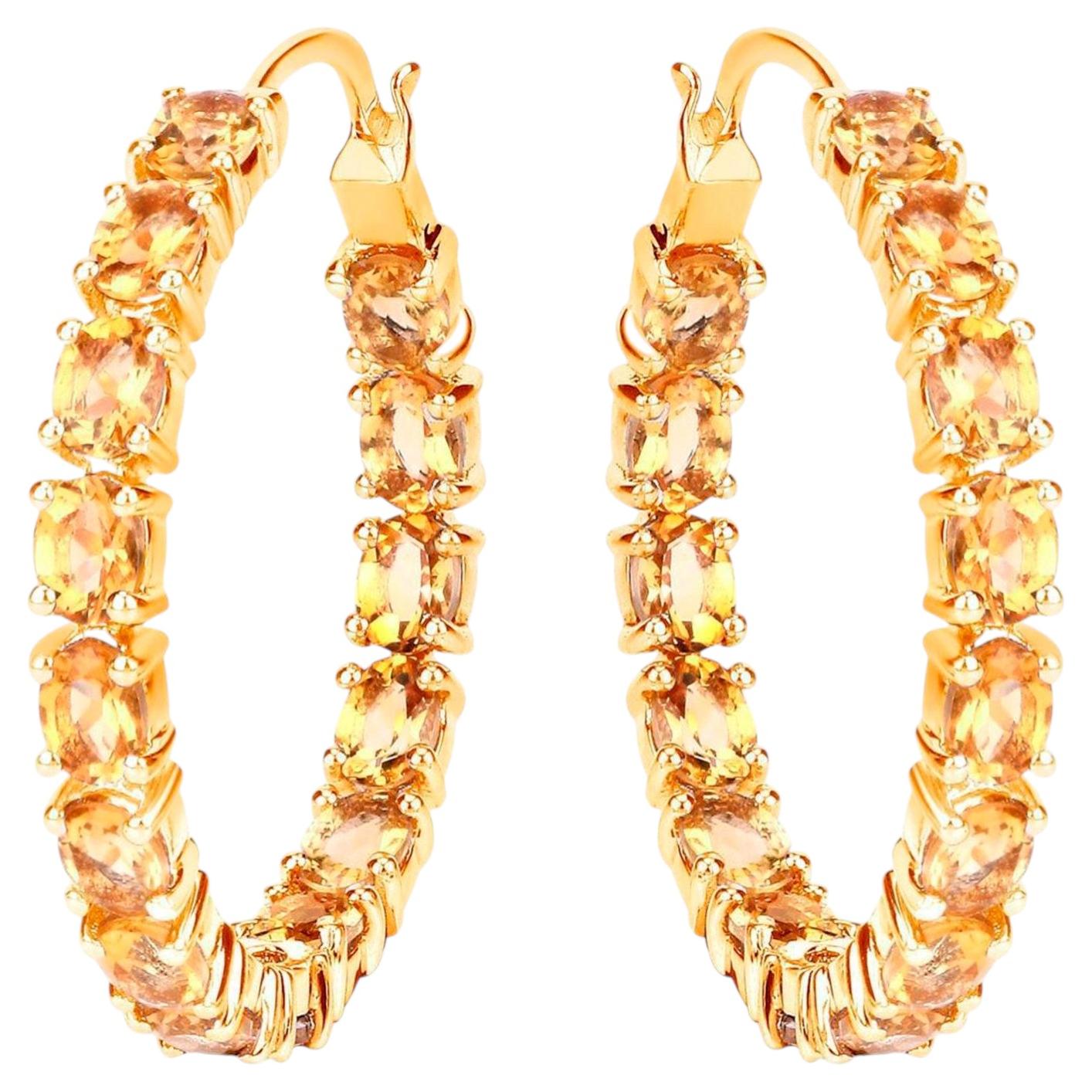 Citrine Hoop Earrings 4.78 Carats Gold Plated Silver