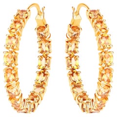 Citrine Hoop Earrings 4.78 Carats Gold Plated Silver