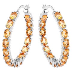 Citrine Hoop Earrings 4.78 Carats Rhodium Plated Sterling Silver