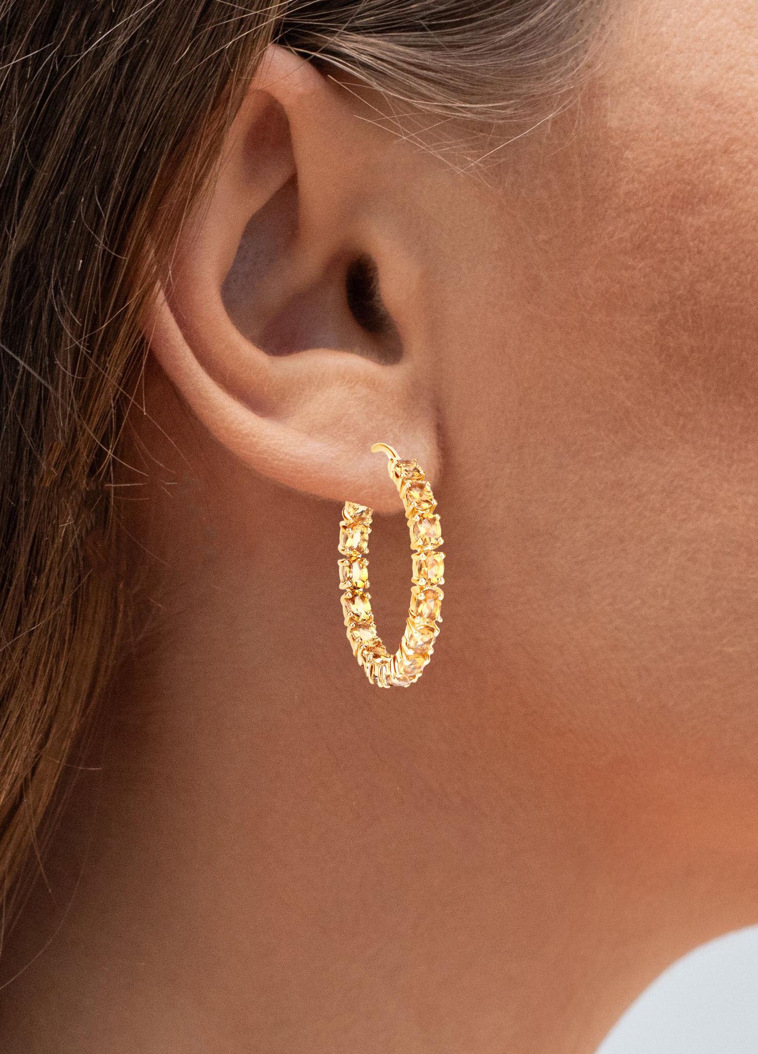 Oval Cut Citrine Hoop Earrings 4.85 Carats 14K Yellow Gold Plated Silver For Sale