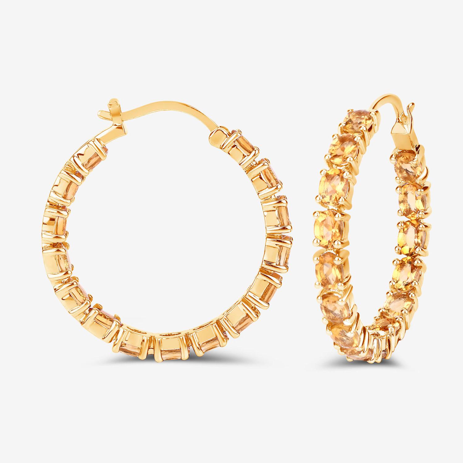 Citrine Hoop Earrings 4.85 Carats 14K Yellow Gold Plated Silver For Sale 1