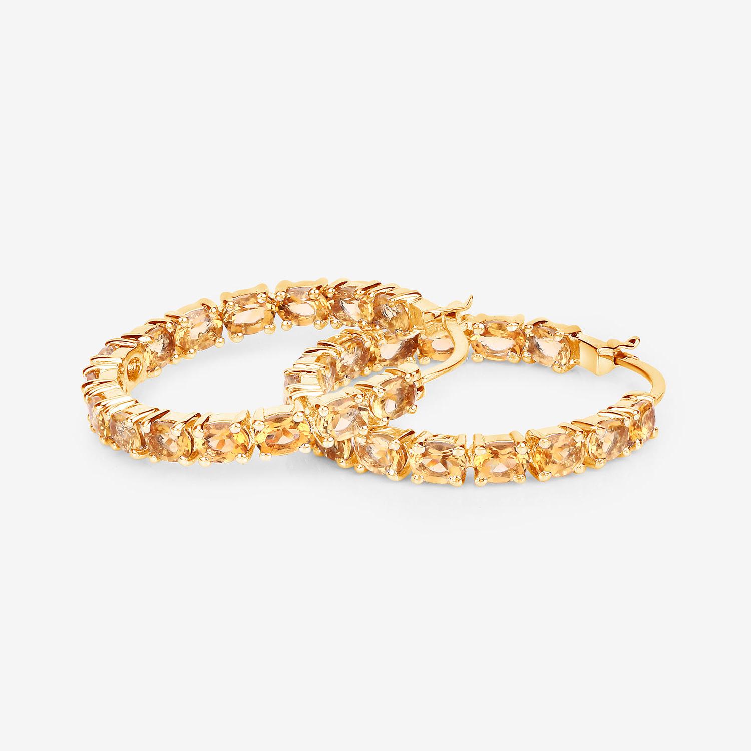 Citrine Hoop Earrings 4.85 Carats 14K Yellow Gold Plated Silver For Sale 2