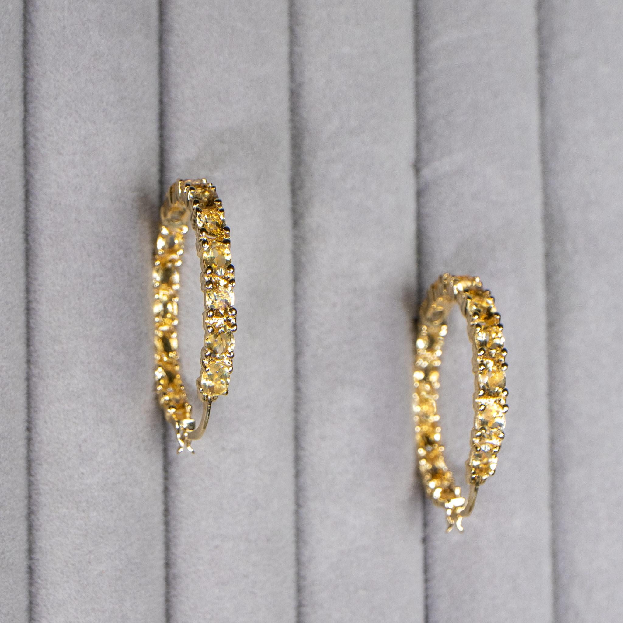 Citrine Hoop Earrings 4.85 Carats 14K Yellow Gold Plated Silver For Sale 3