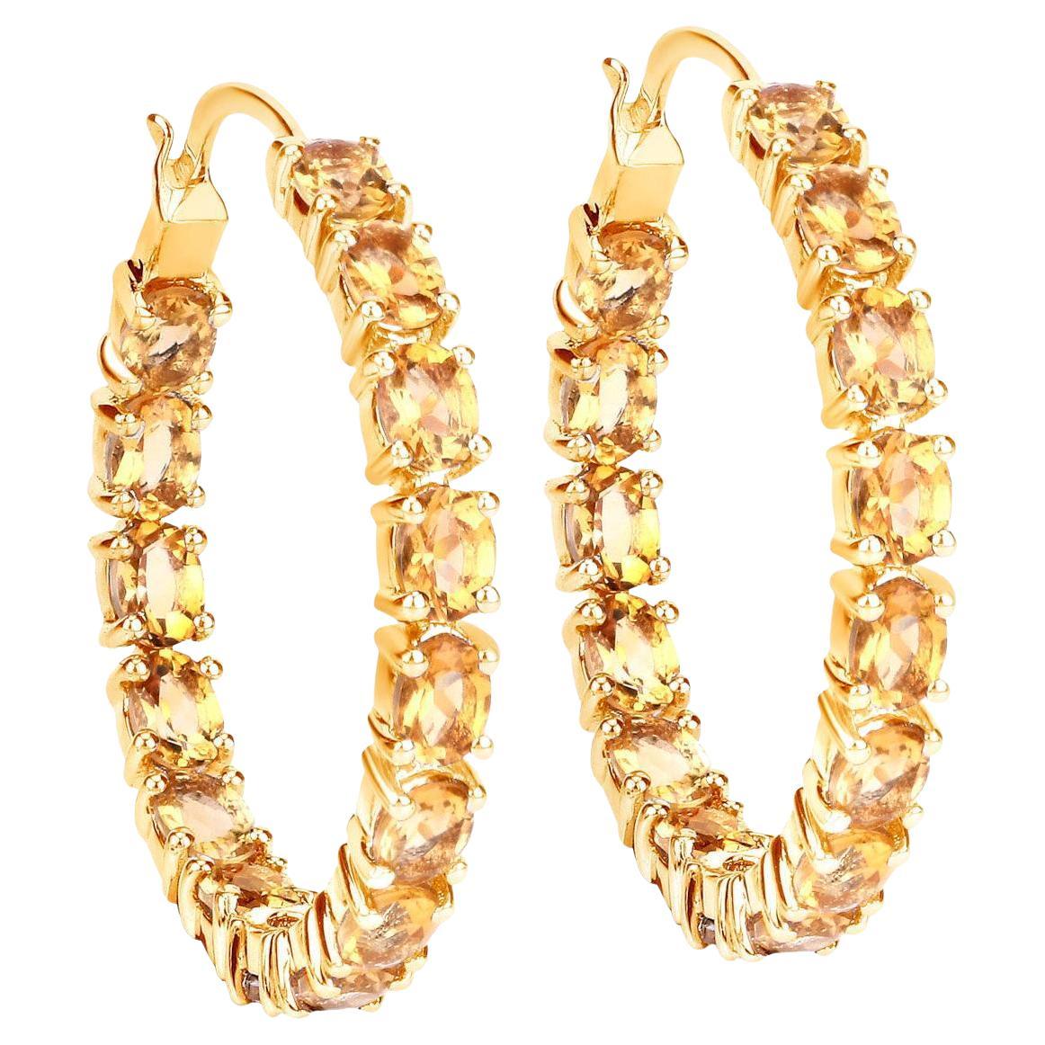 Citrine Hoop Earrings 4.85 Carats 14K Yellow Gold Plated Silver For Sale