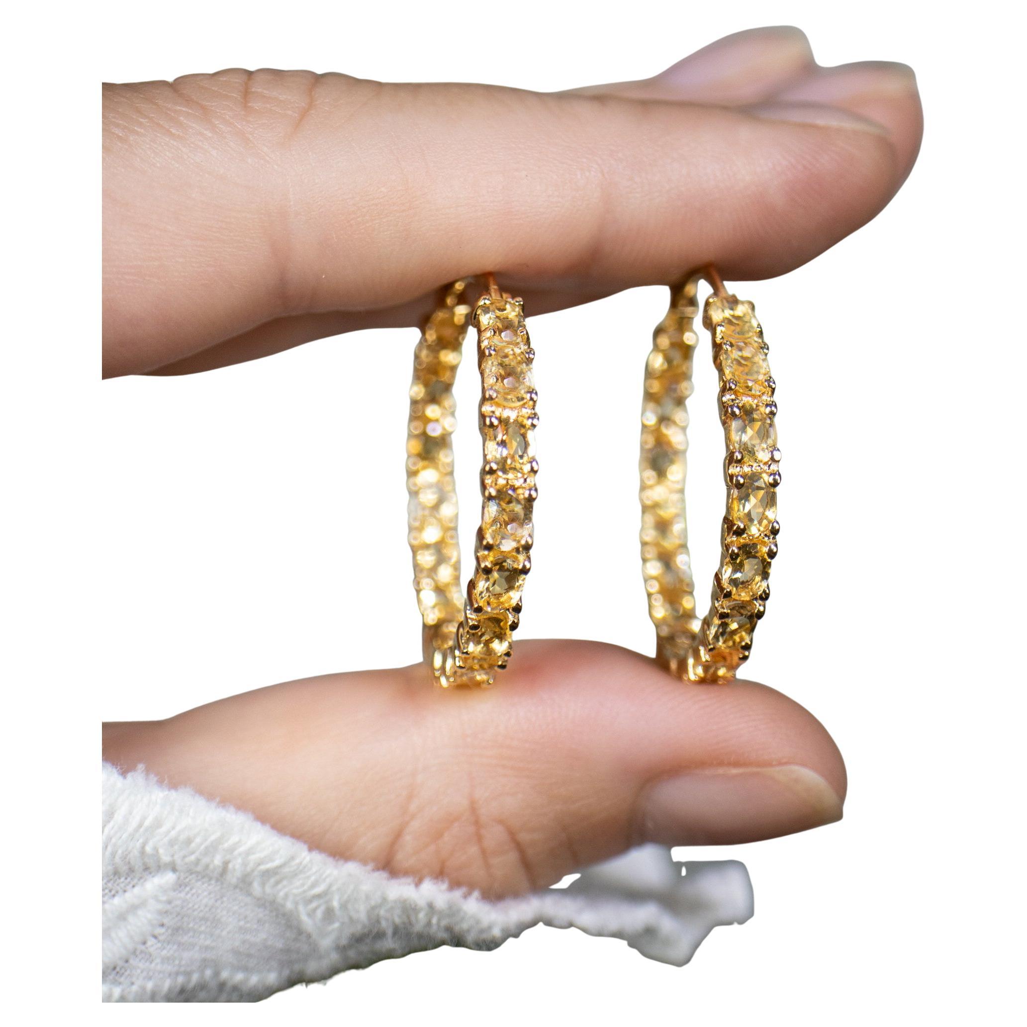 Orecchini a cerchio con citrino 4,85 carati placcati in oro giallo 14K A. Silver