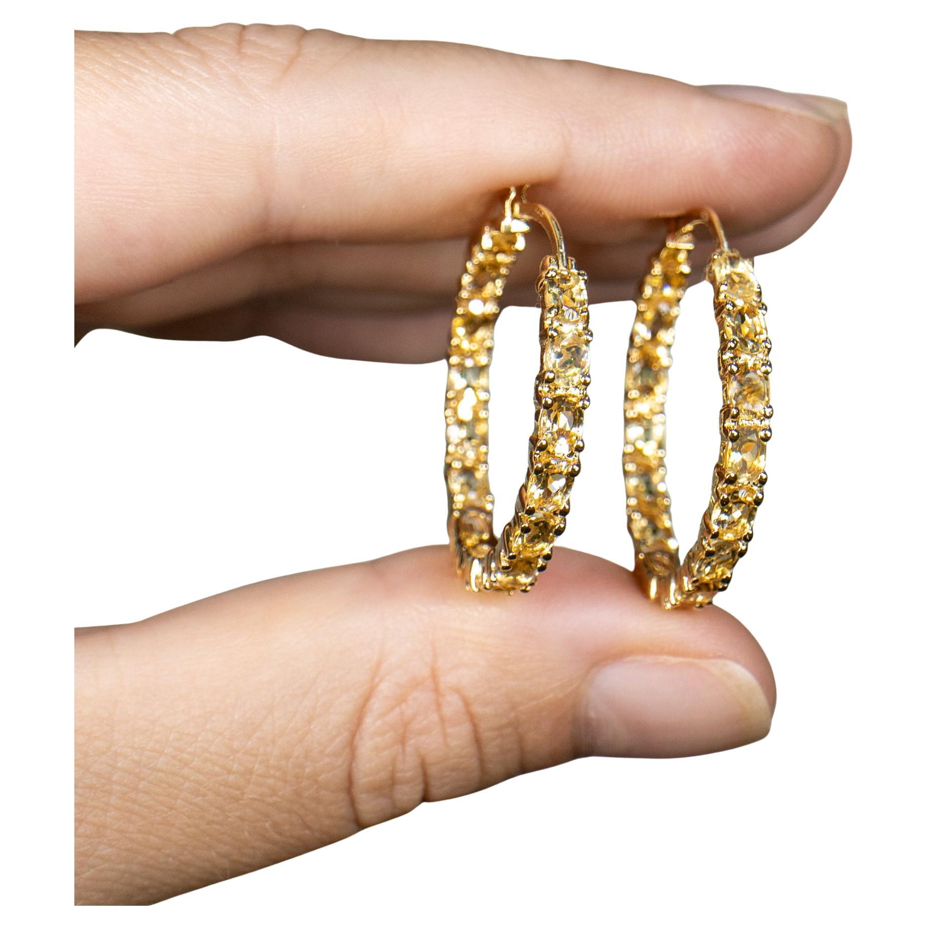 Orecchini a cerchio con citrino 4,85 carati placcati in oro giallo 14K A. Silver