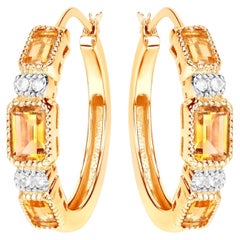 Boucles d'oreilles Citrine avec Topaze Blanche 2.84 Carats Argent Plaqué Or