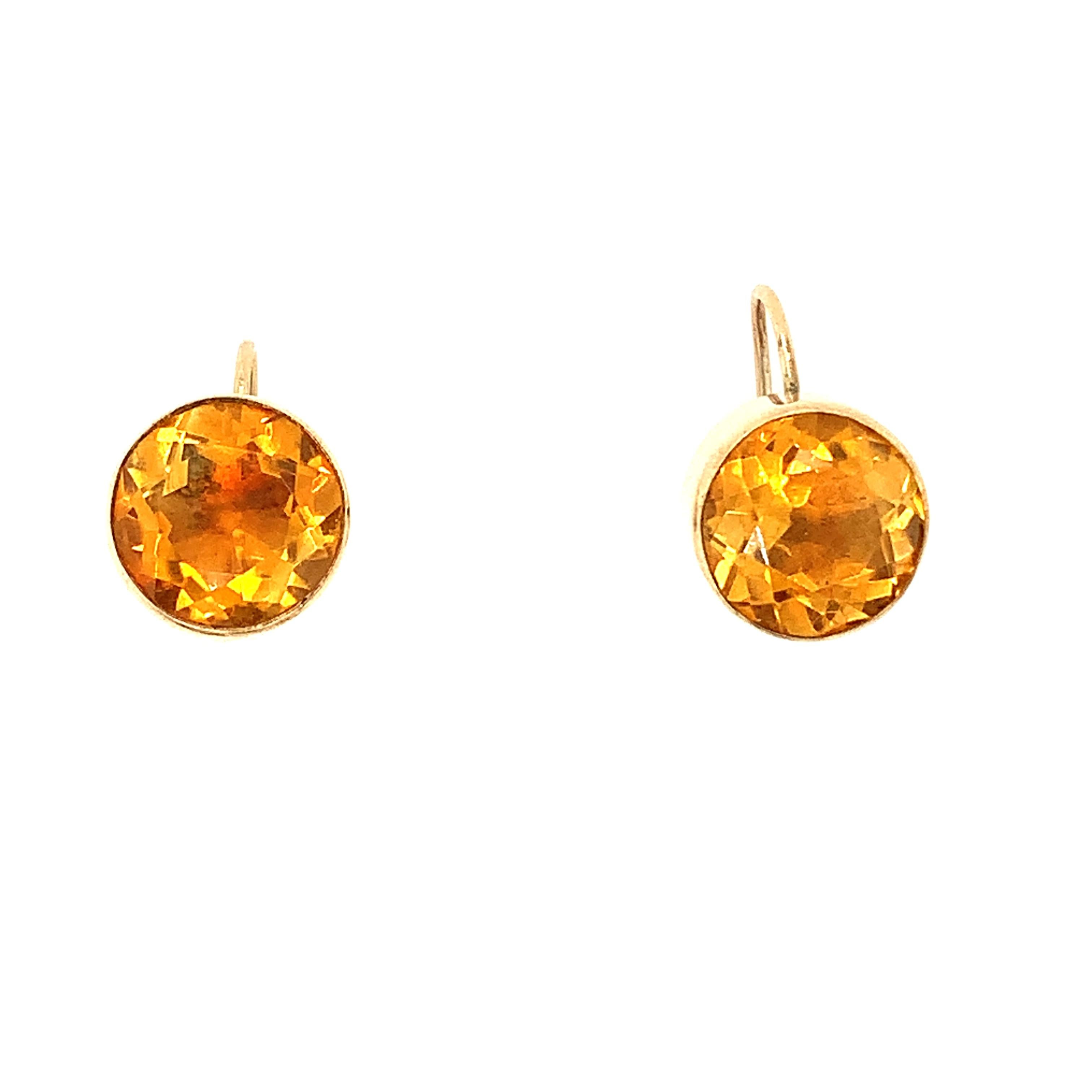 Citrin große Art Deco Ohrringe Gelbgold (Rundschliff) im Angebot