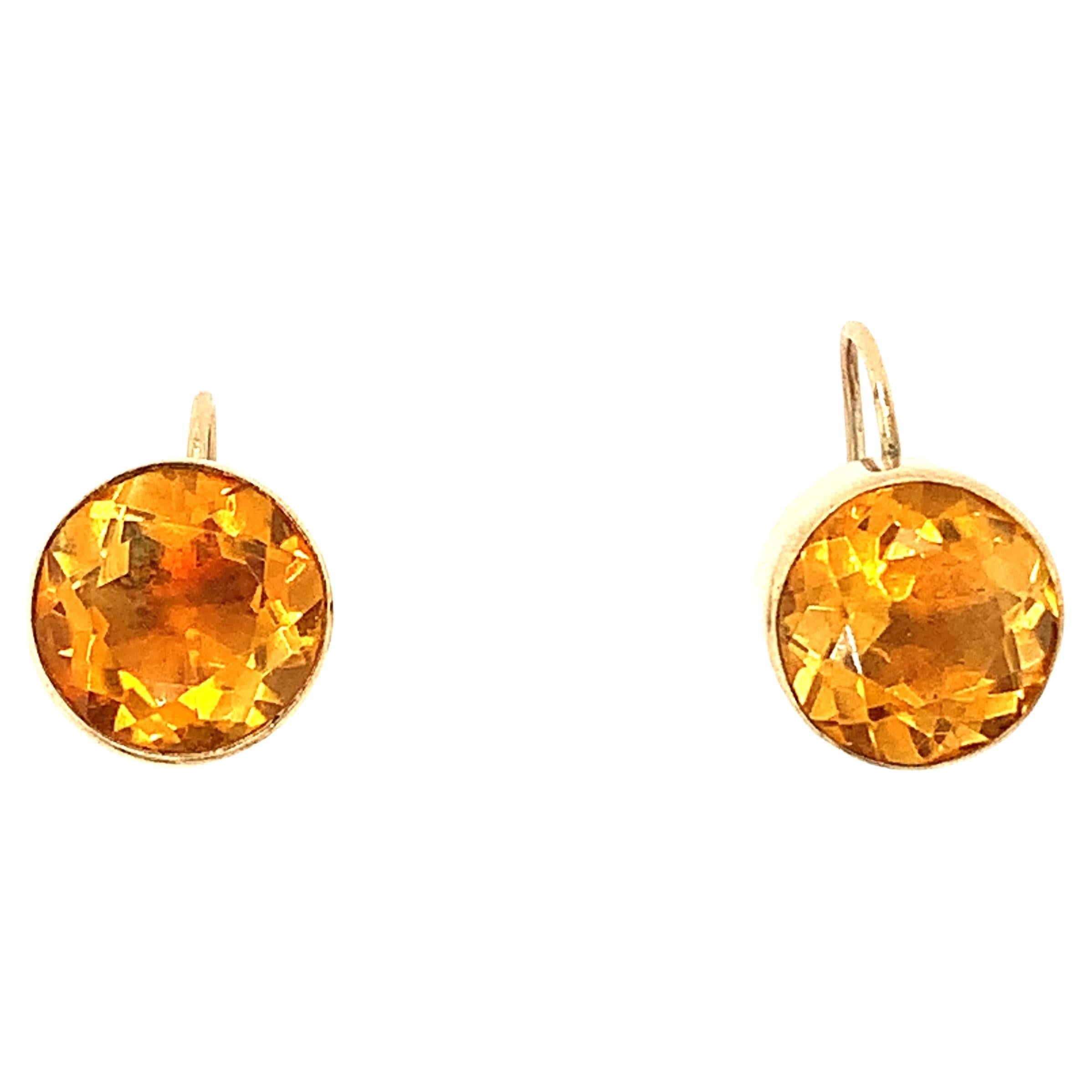 Citrin große Art Deco Ohrringe Gelbgold im Angebot